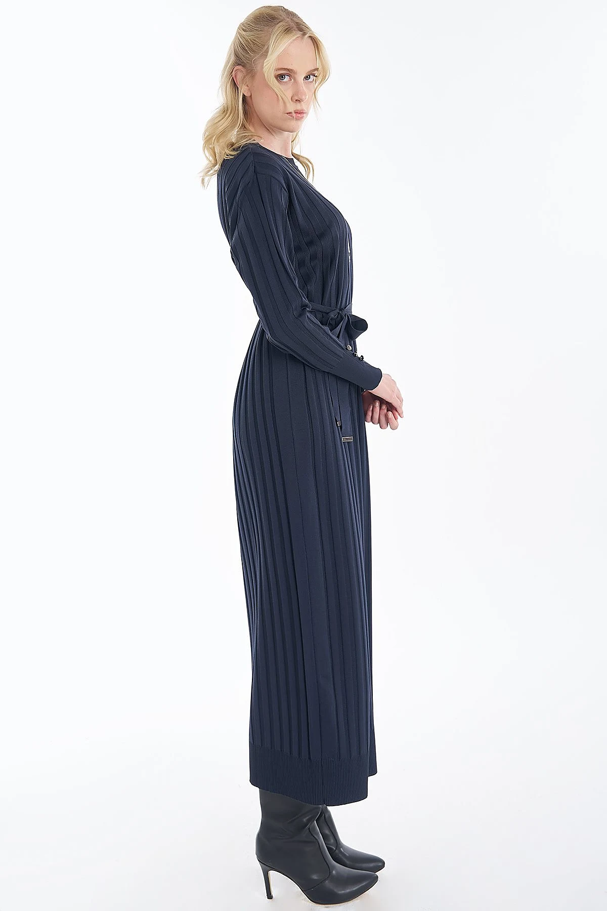Belted Knit Dress Navy