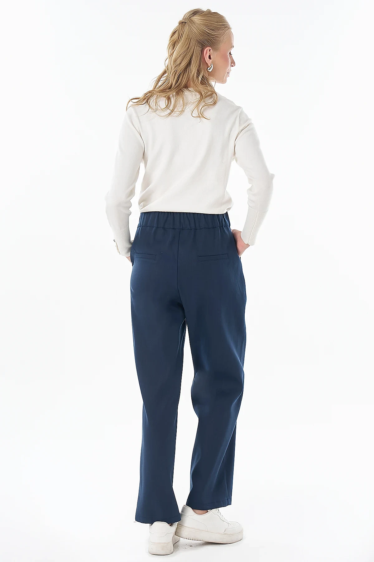 Stitch-Detail High-Waisted Pants Navy