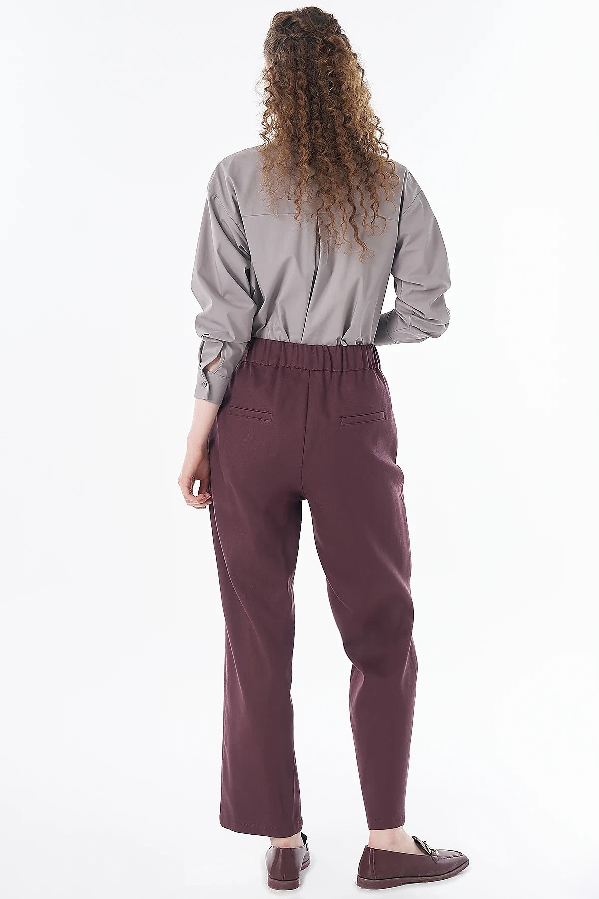 Stitch-Detail High-Waisted Pants Burgundy