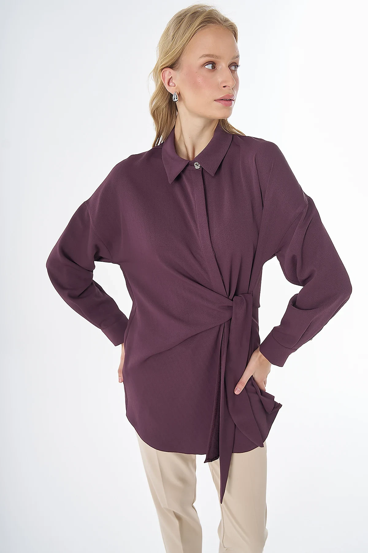 Tie-Detail Tunic Burgundy