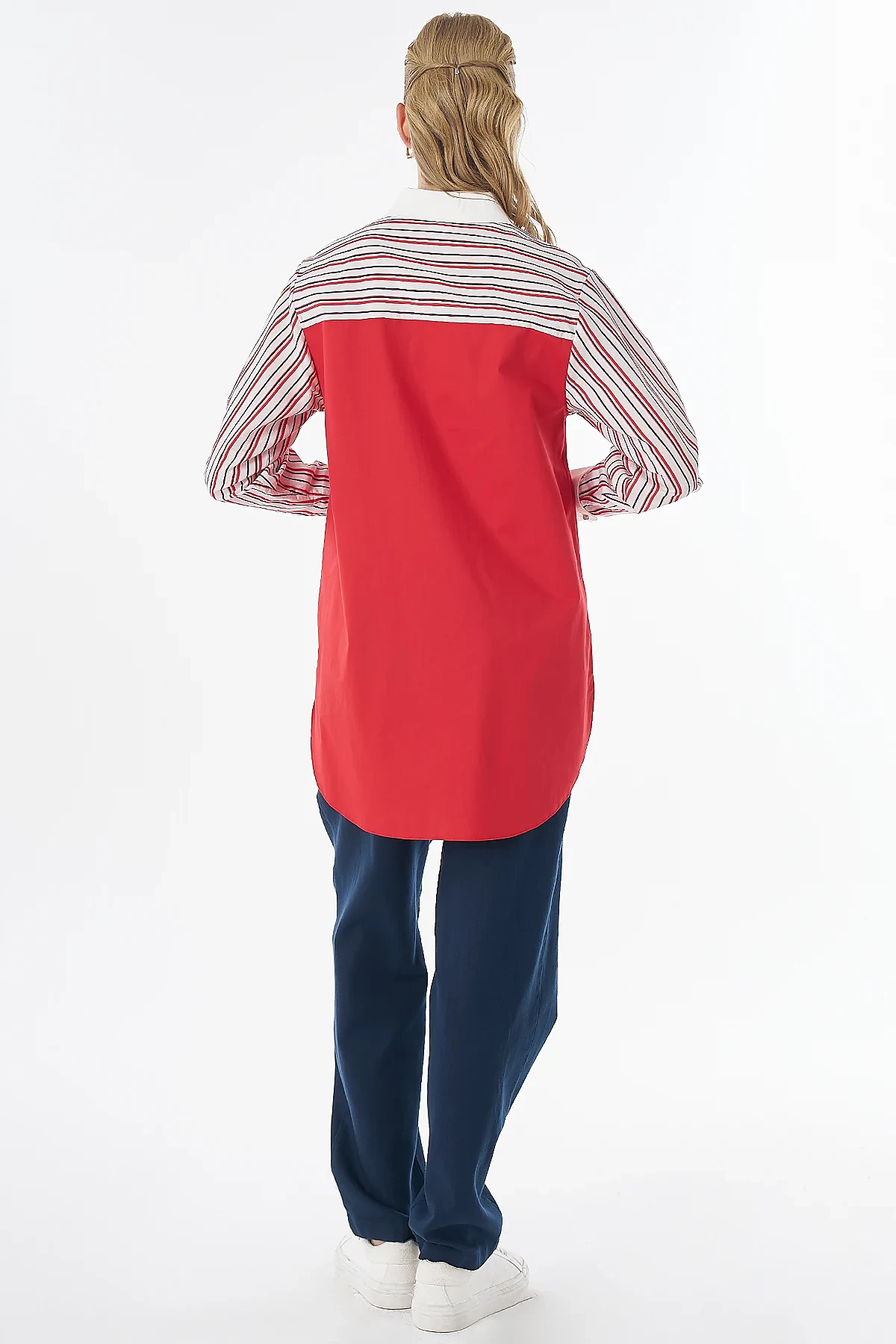 Concealed Placket Cotton Tunic Red