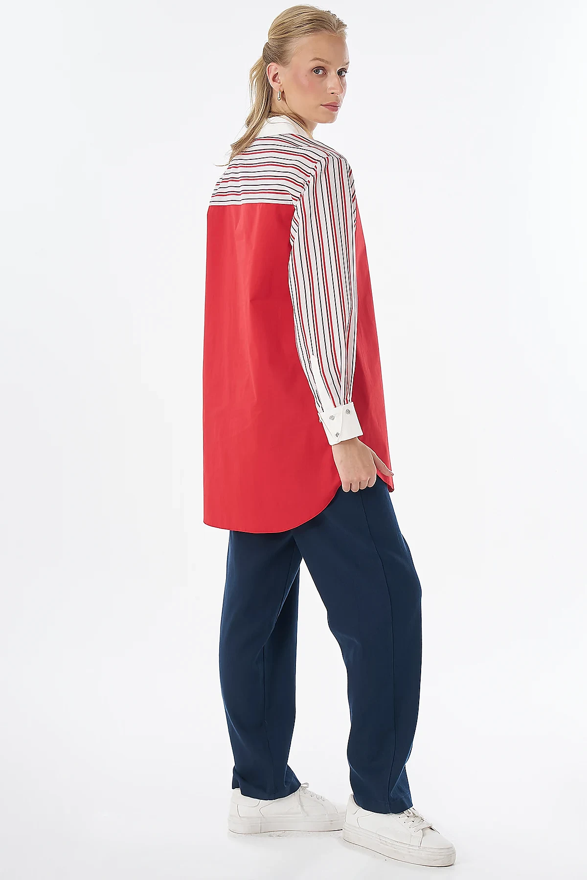 Concealed Placket Cotton Tunic Red