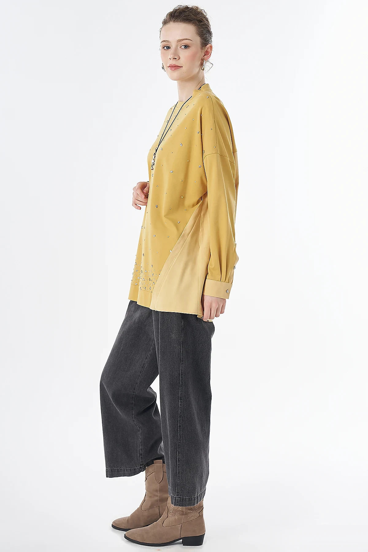 Hotfix-Embellished Rayon Sweatshirt Yellow