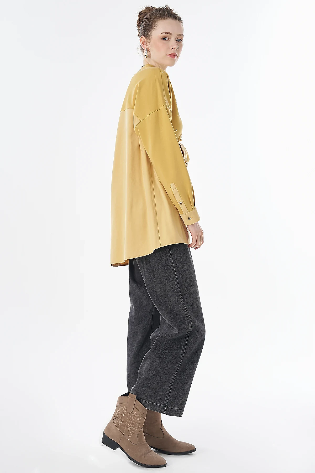 Hotfix-Embellished Rayon Sweatshirt Yellow