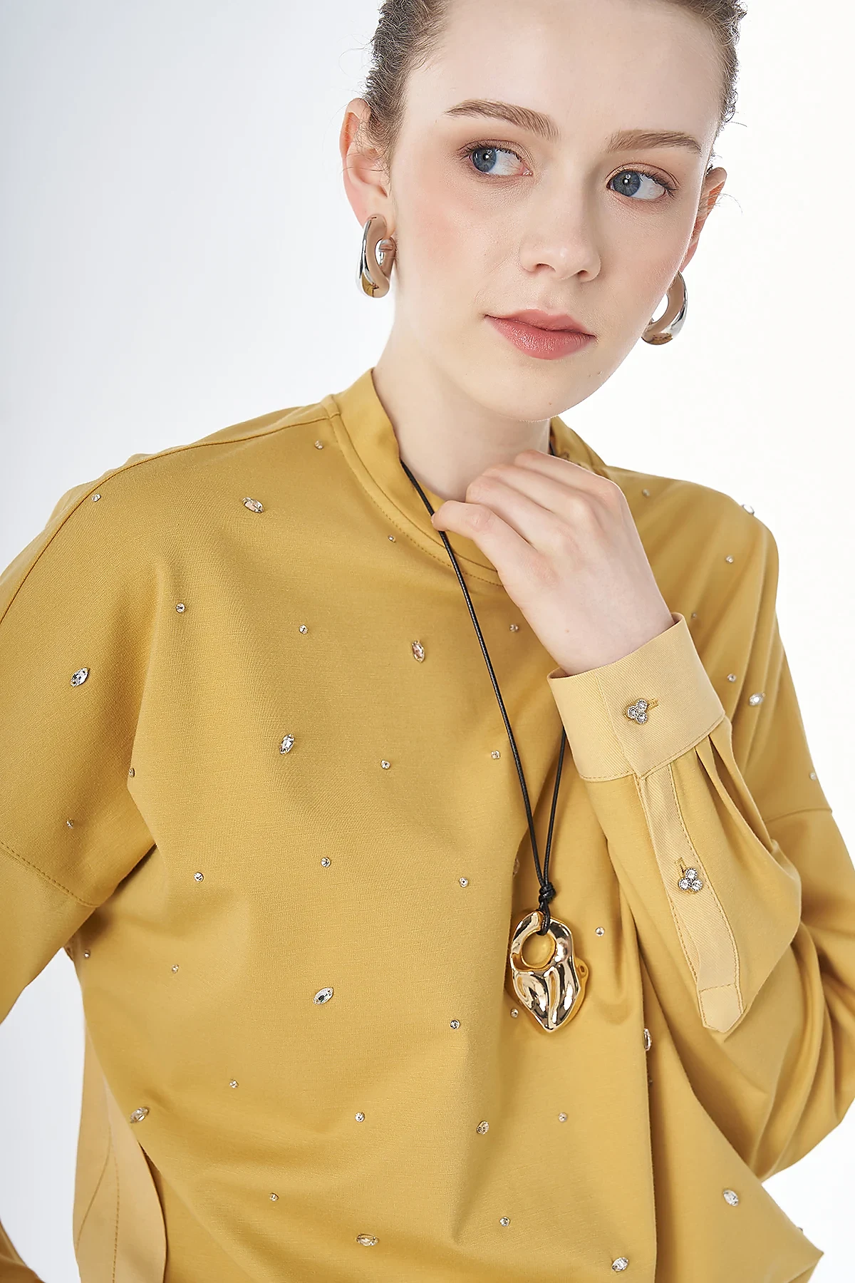 Hotfix-Embellished Rayon Sweatshirt Yellow