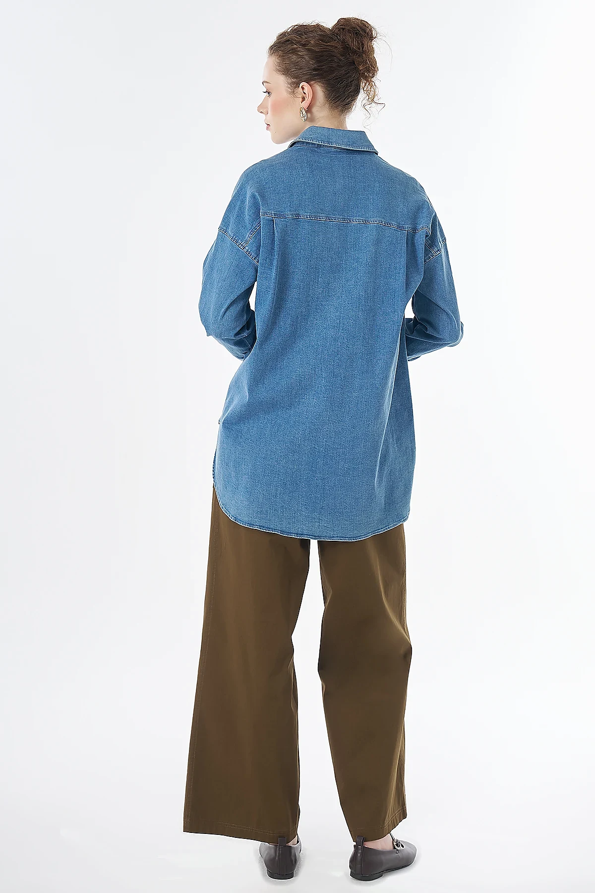 Washed Embroidered Denim Tunic Blue