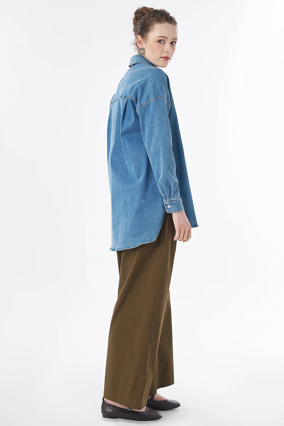 Washed Embroidered Denim Tunic Blue