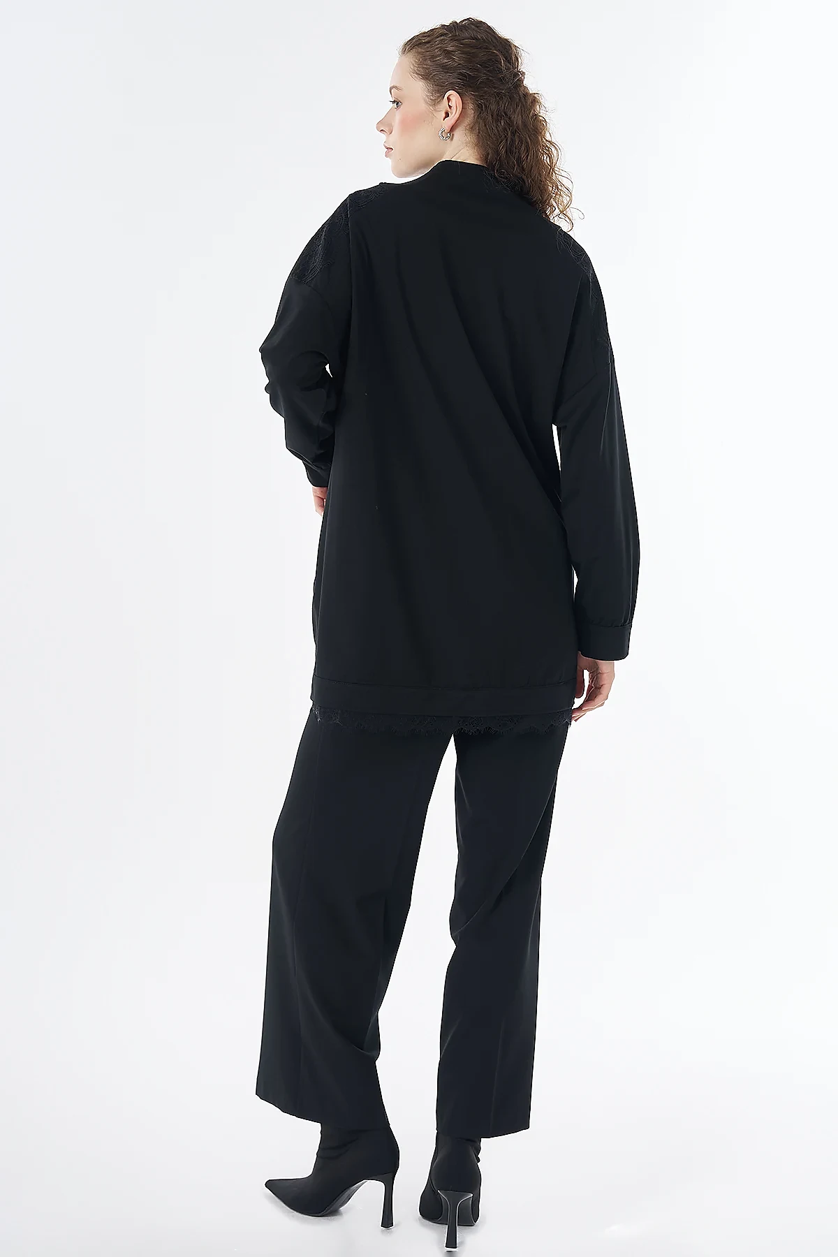 Dantel Garnili Rayon Ceket Siyah
