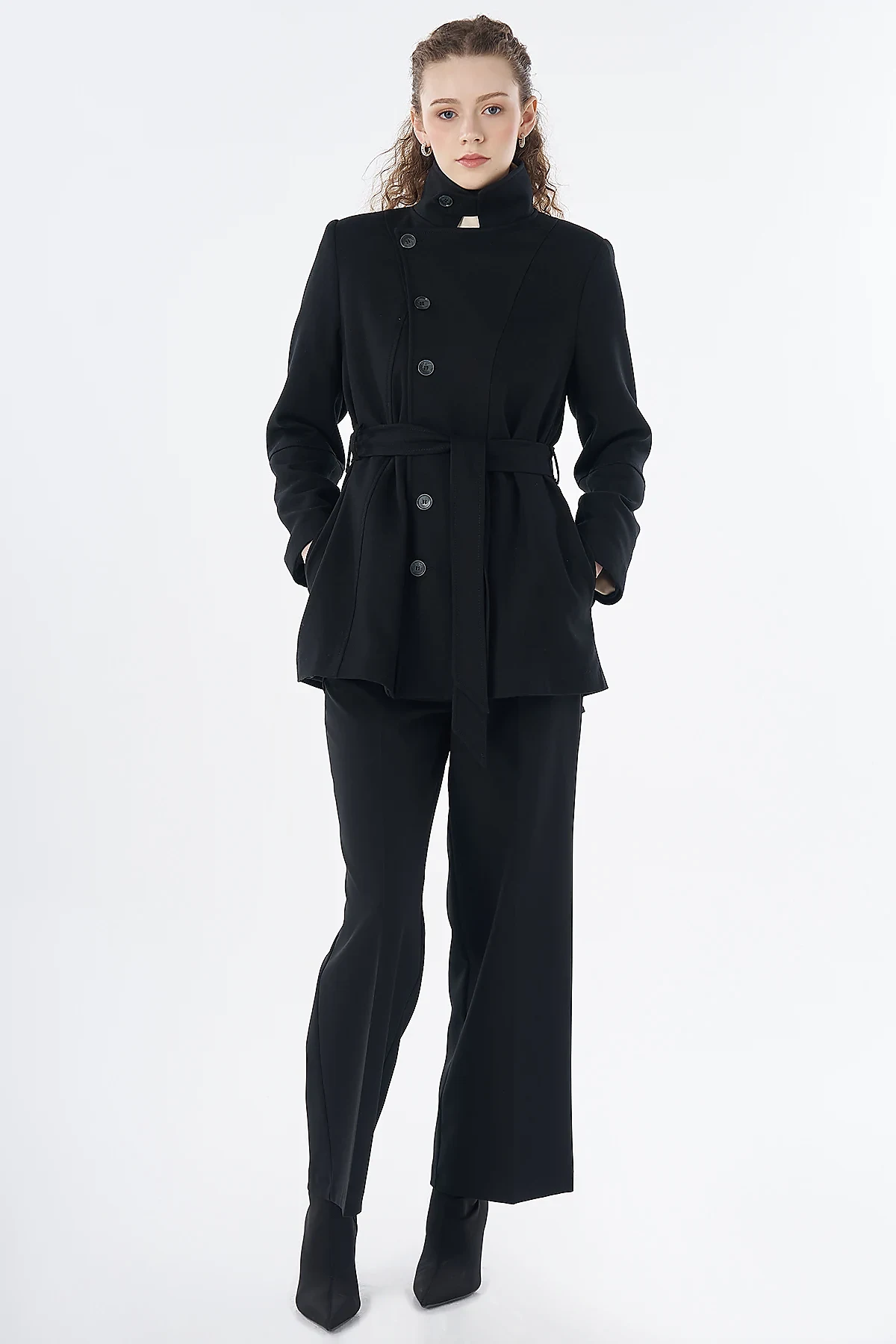 Asymmetrical Buttoned Jacket Black