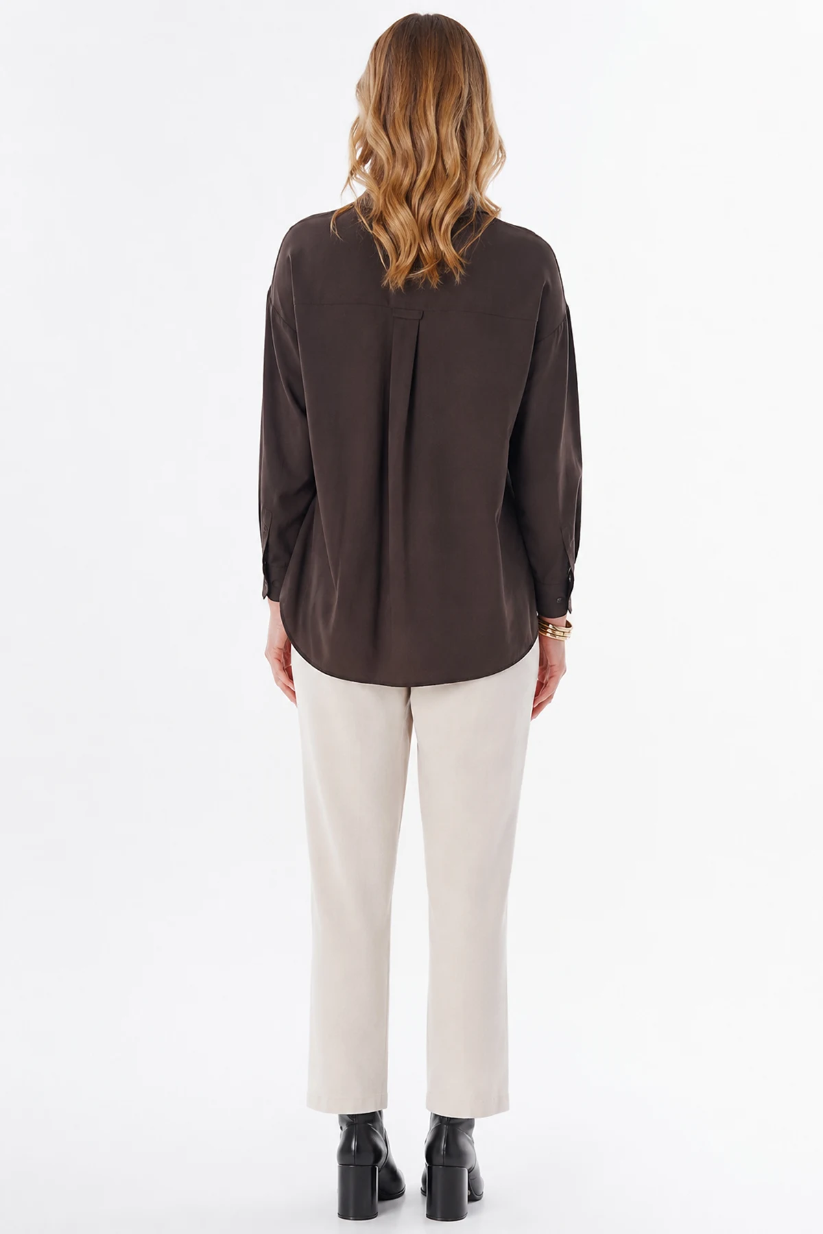 Half Placket Basic Blouse - Brown