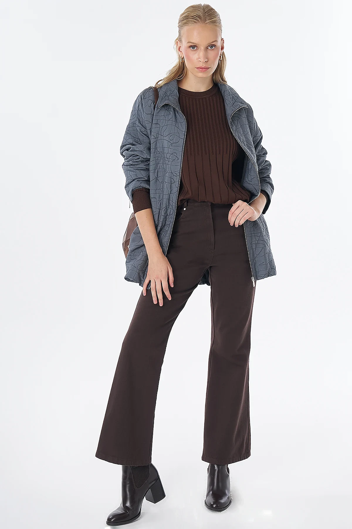 Stand-Up Collar Quilted Jacket Charcoal