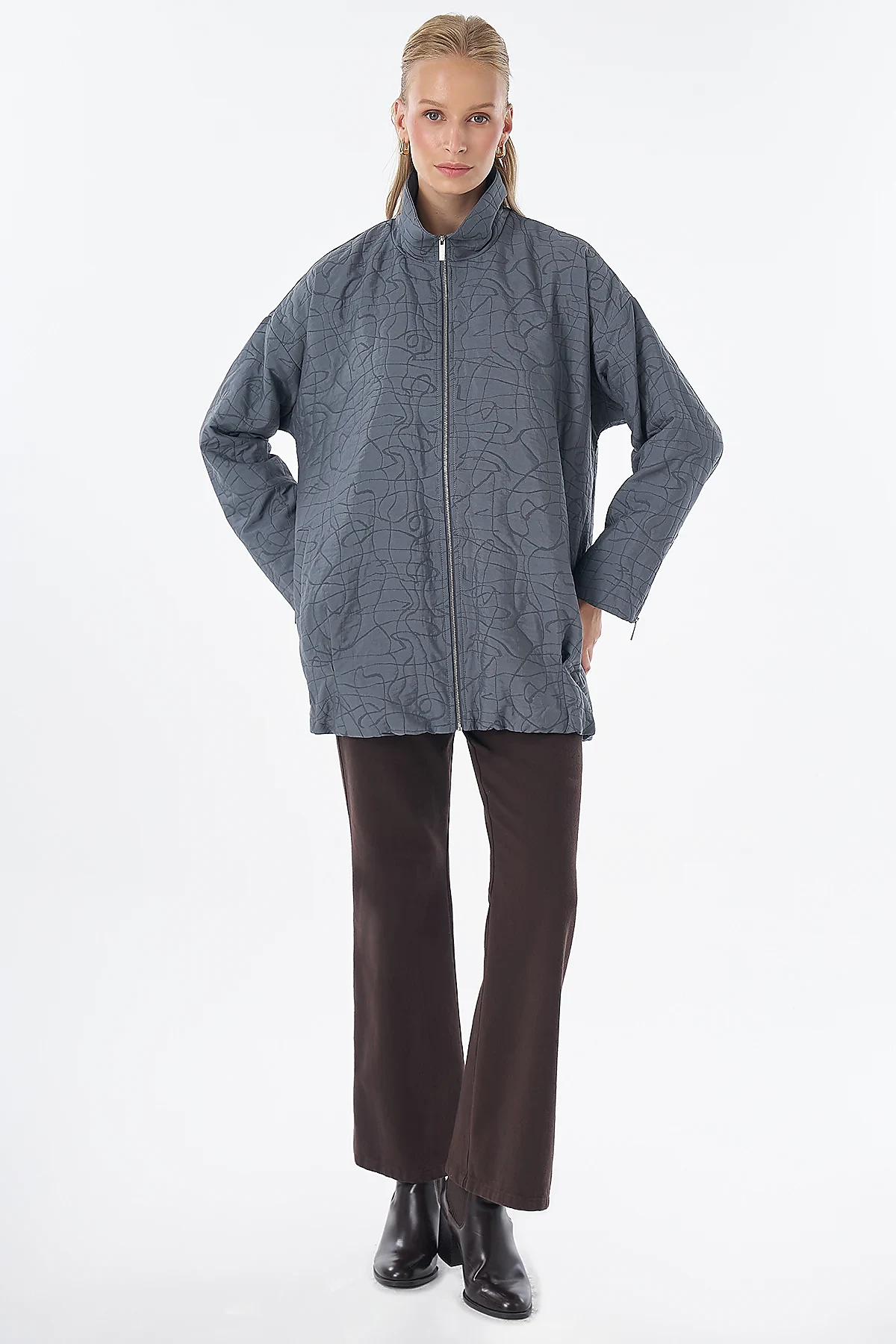Stand-Up Collar Quilted Jacket Charcoal
