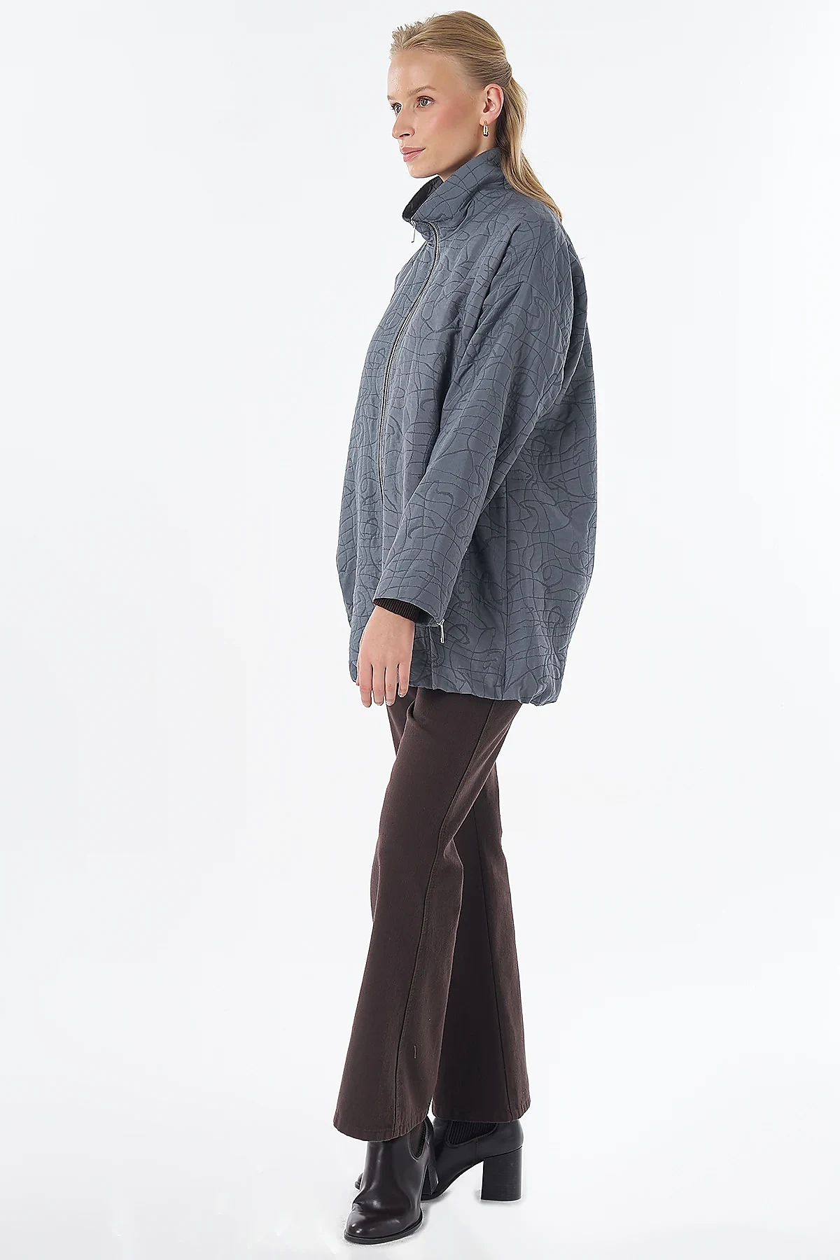 Stand-Up Collar Quilted Jacket Charcoal