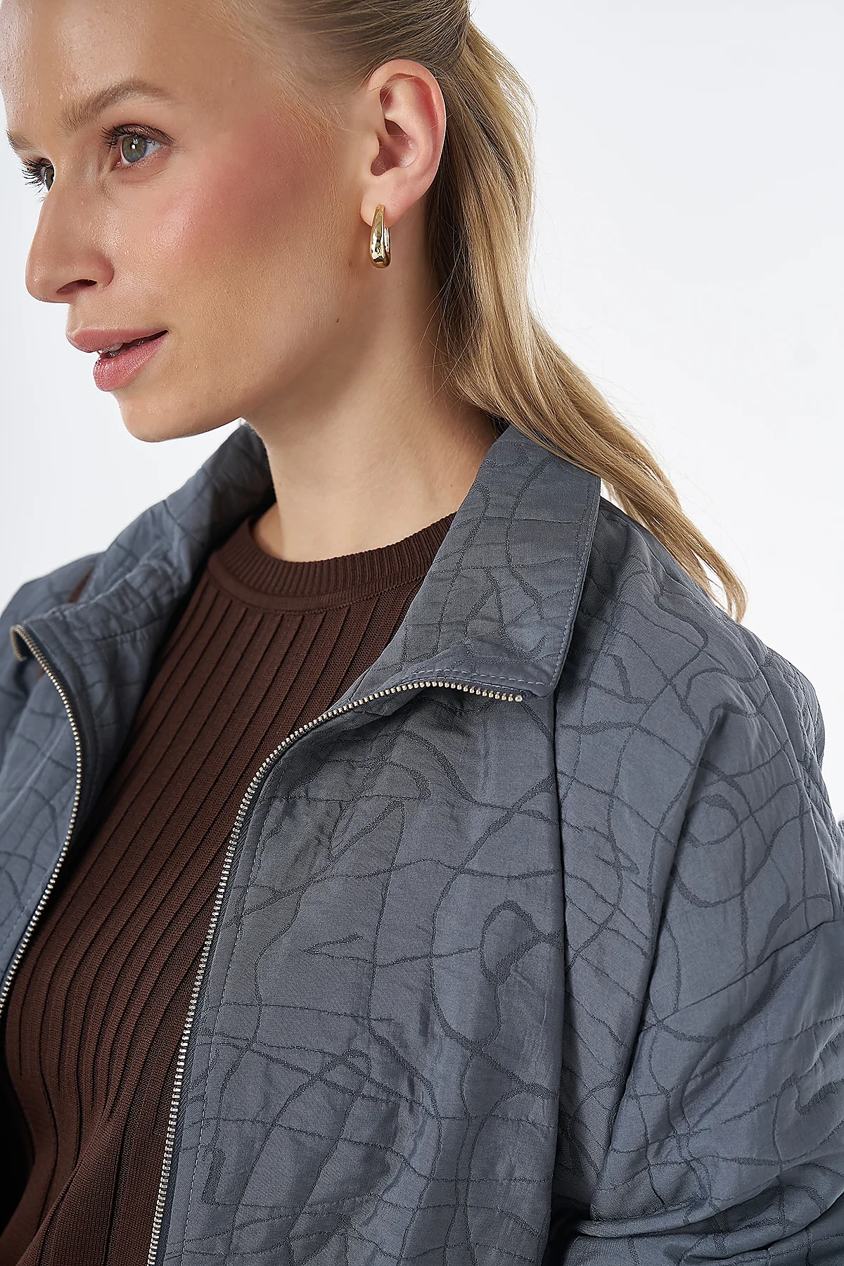 Stand-Up Collar Quilted Jacket Charcoal