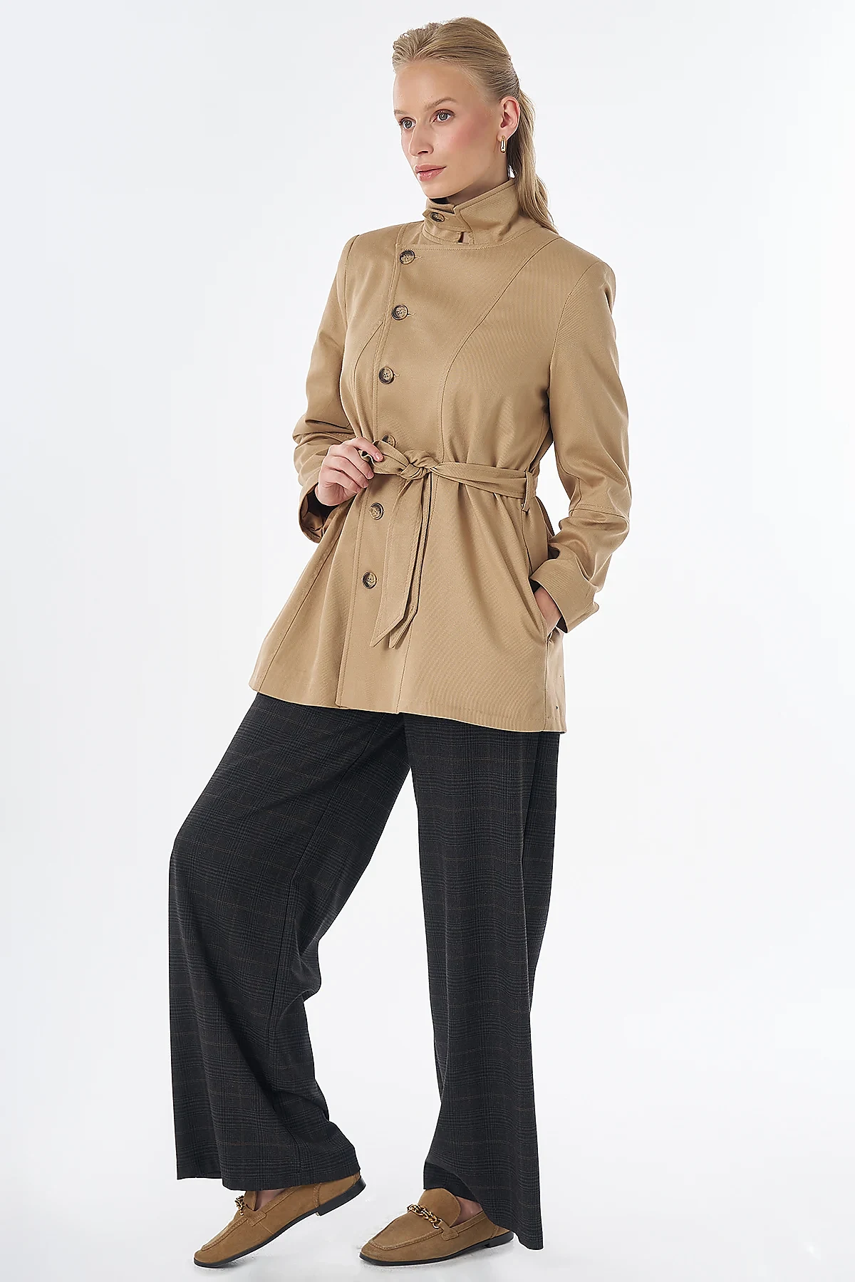 Asymmetrical Buttoned Jacket Beige