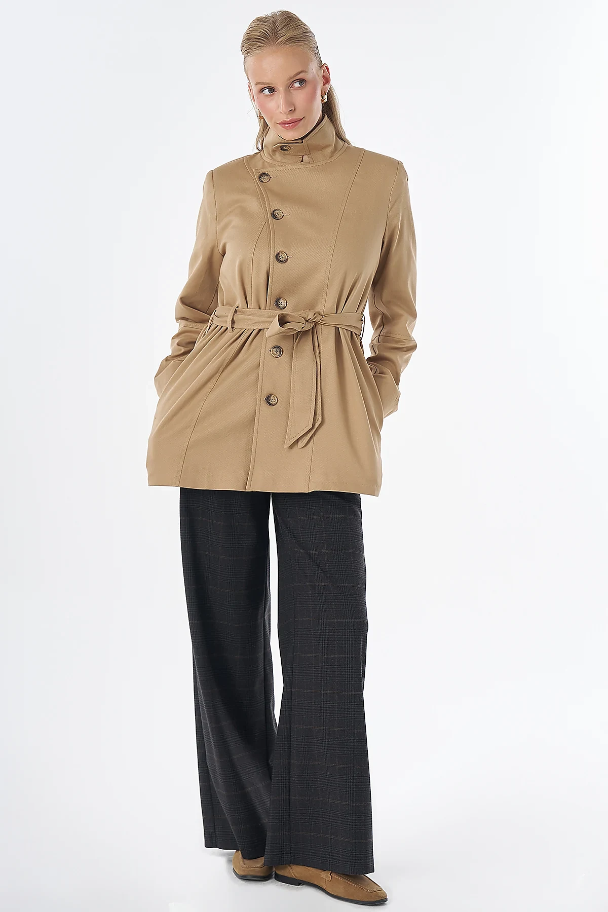 Asymmetrical Buttoned Jacket Beige