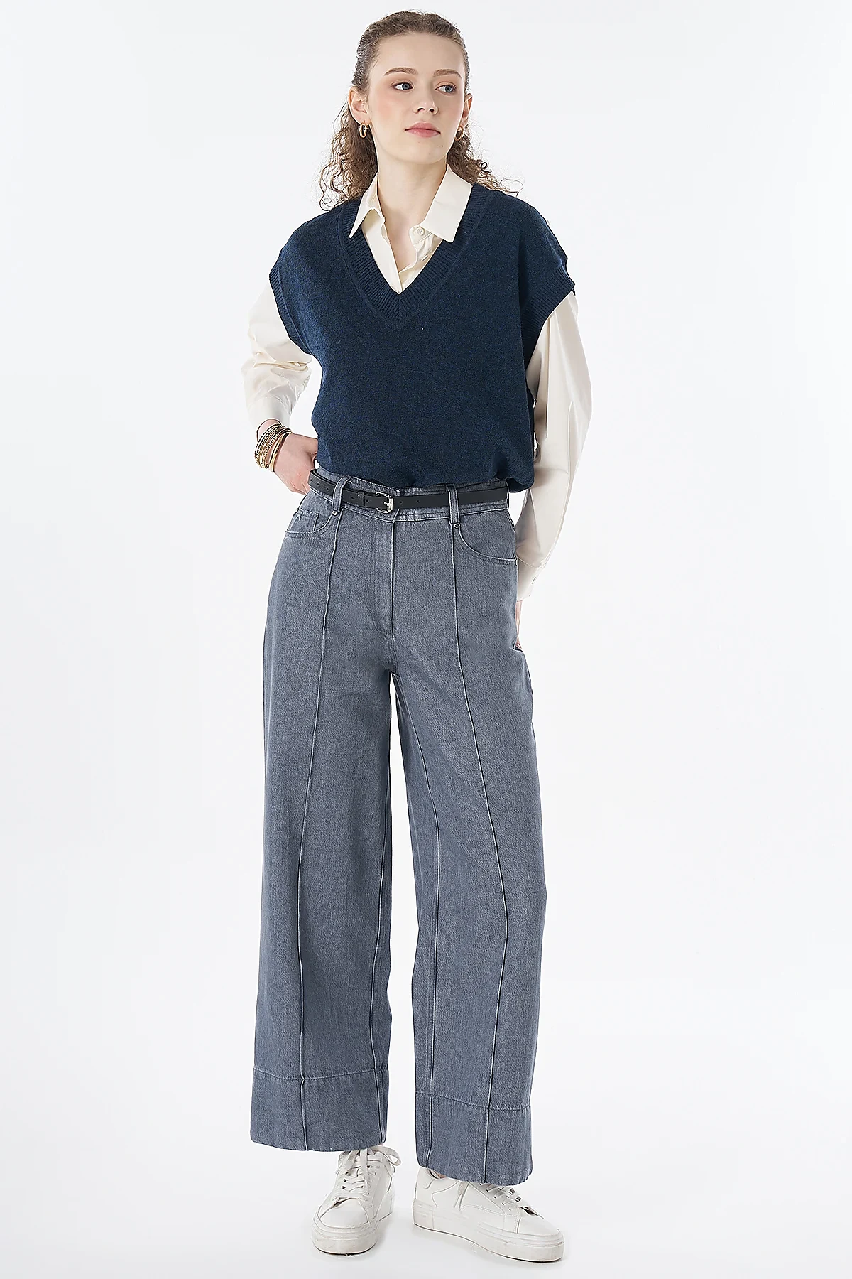 Topstitched High-Waisted Pants Anthracite