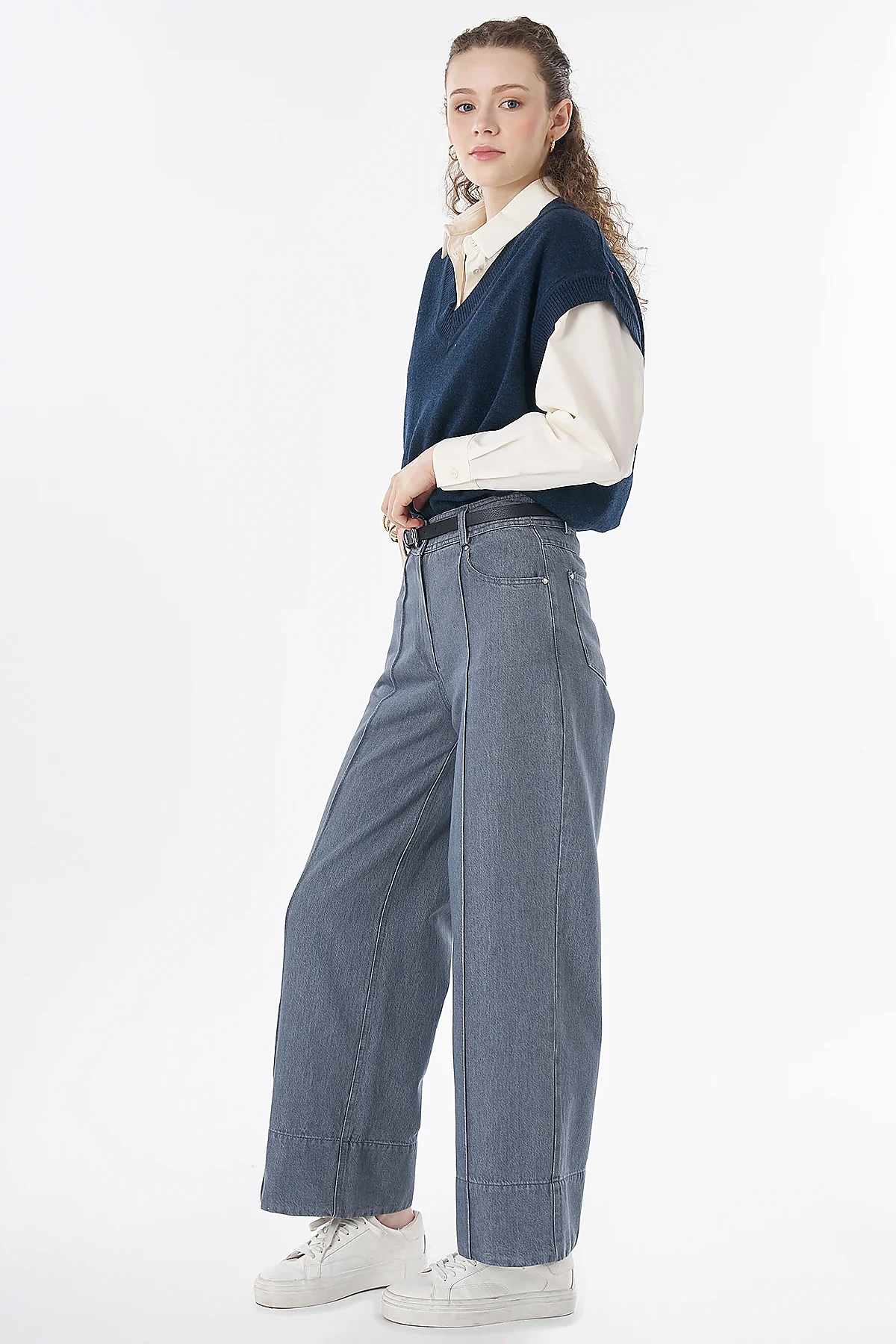 Topstitched High-Waisted Pants Anthracite