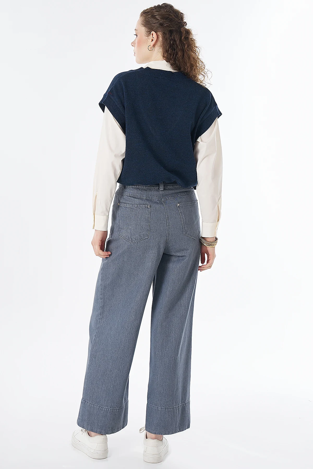 Topstitched High-Waisted Pants Anthracite