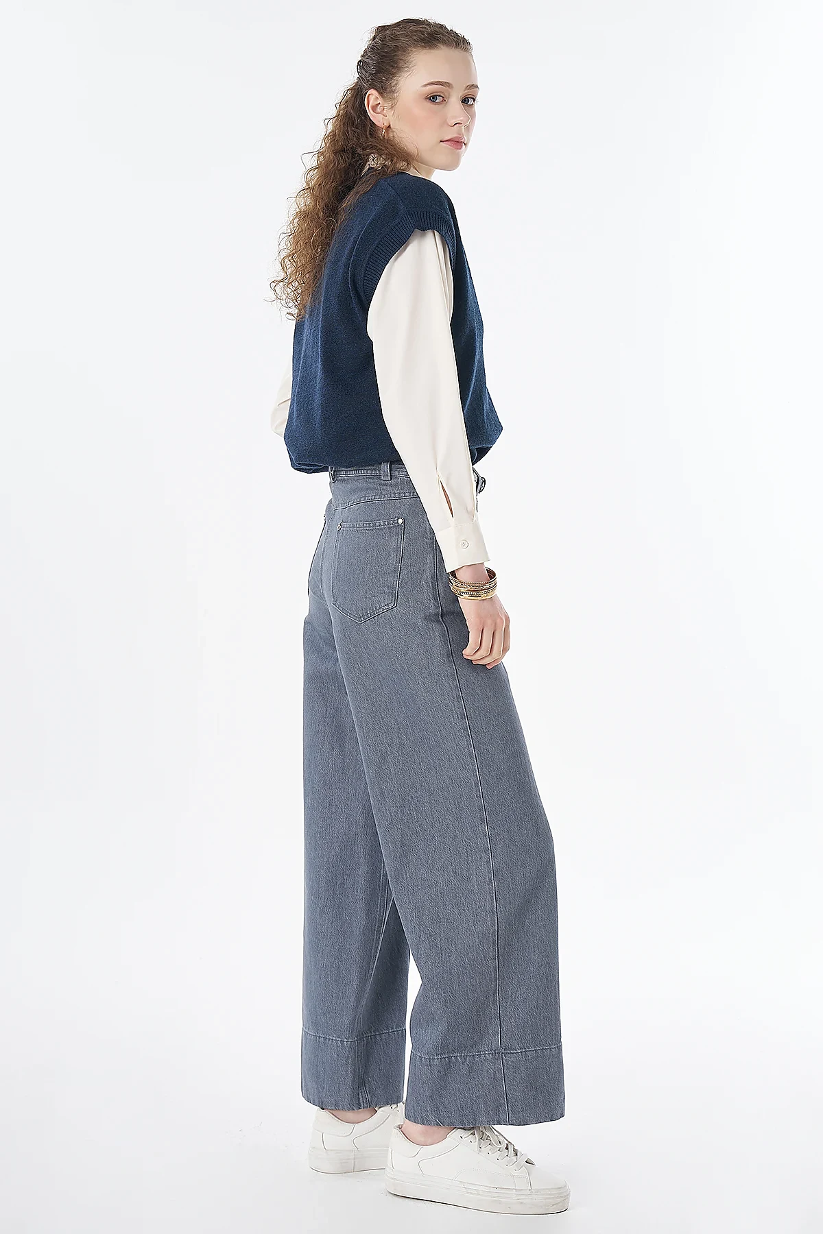 Topstitched High-Waisted Pants Anthracite