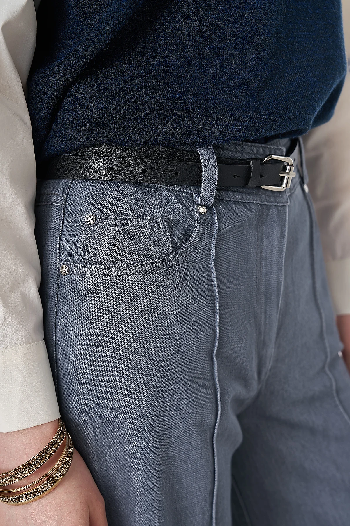 Topstitched High-Waisted Pants Anthracite