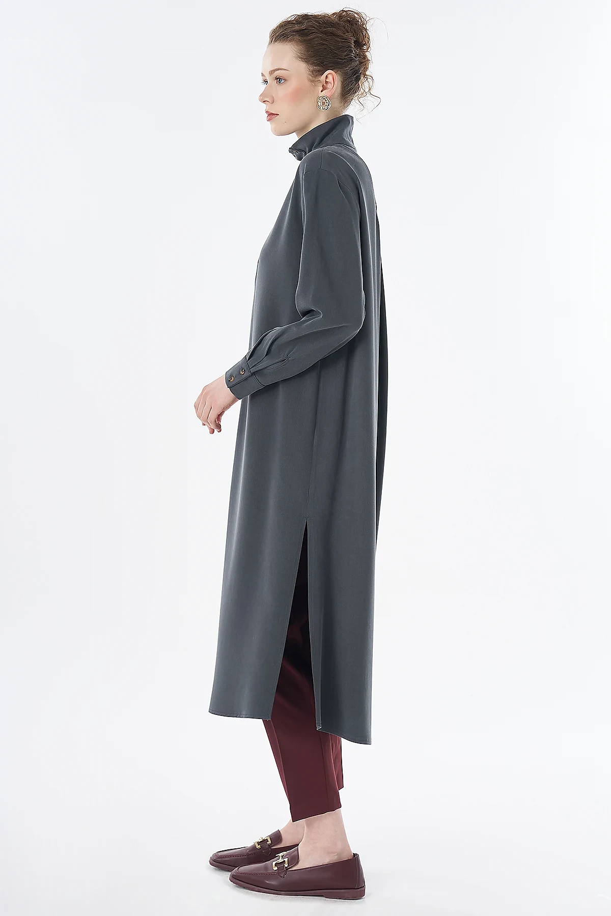 Stand Collar Viscose Lyocell Tunic Charcoal