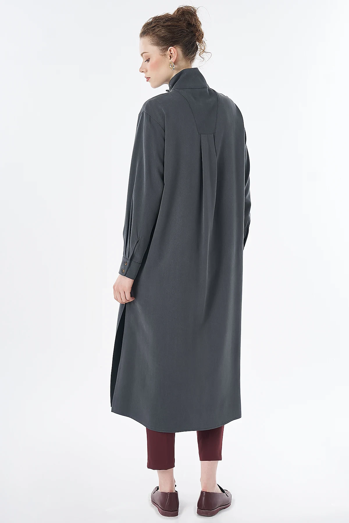 Stand Collar Viscose Lyocell Tunic Charcoal