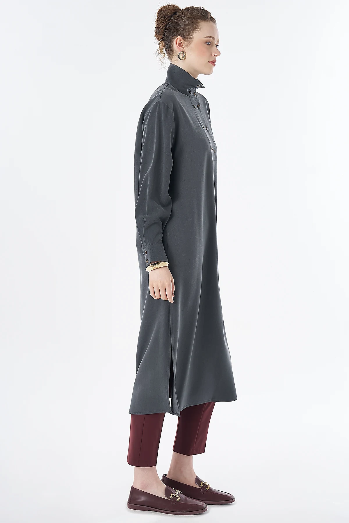 Stand Collar Viscose Lyocell Tunic Charcoal