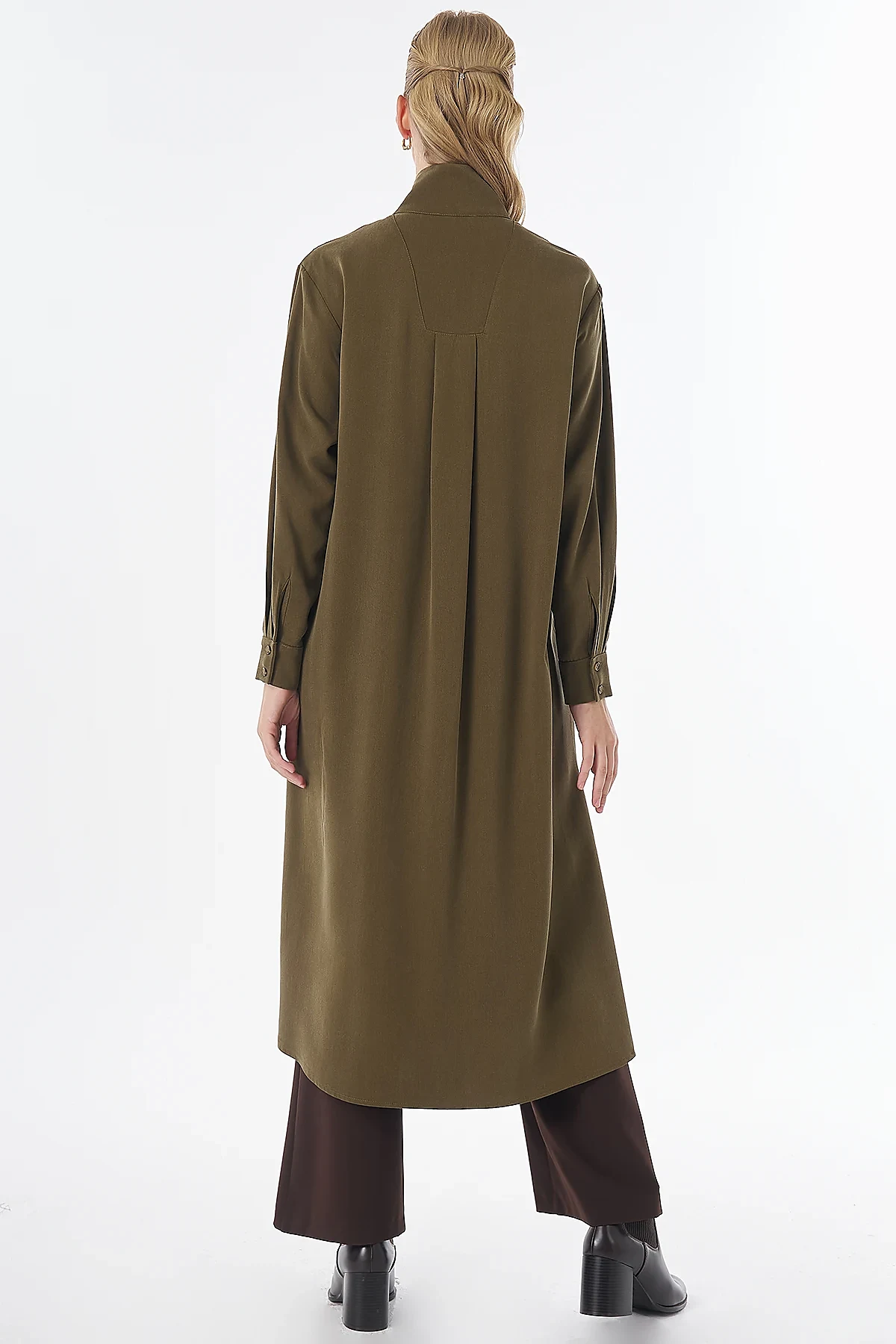 Stand Collar Viscose Lyocell Tunic Khaki
