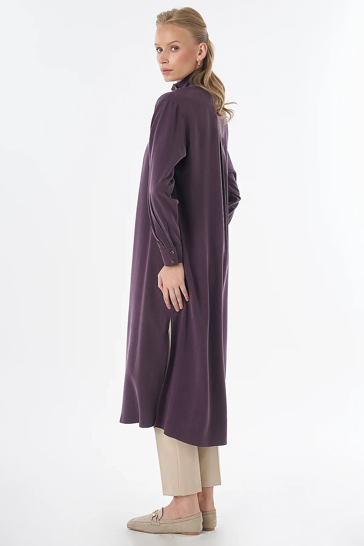 Stand Collar Viscose Lyocell Tunic Plum