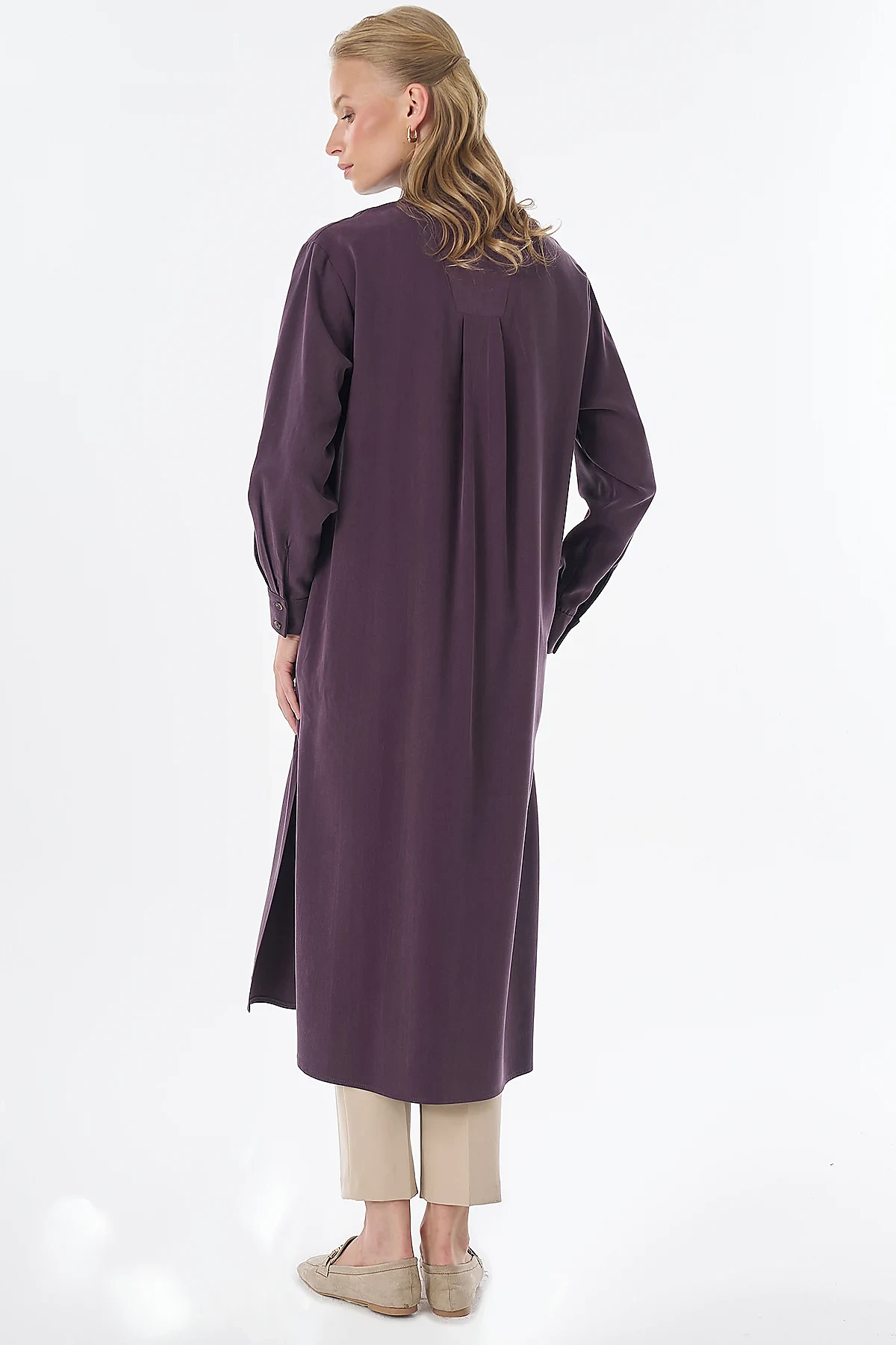 Stand Collar Viscose Lyocell Tunic Plum