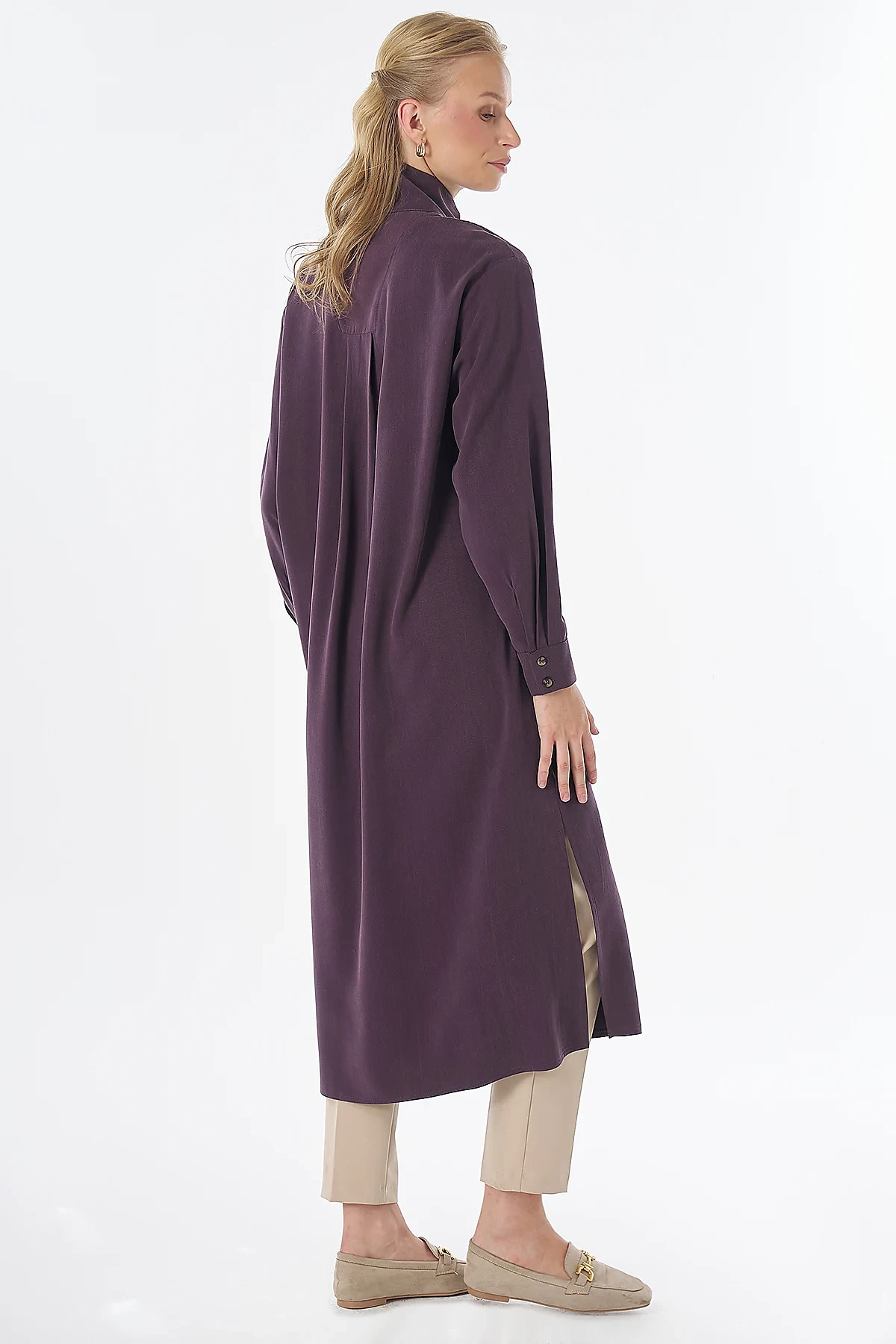 Stand Collar Viscose Lyocell Tunic Plum