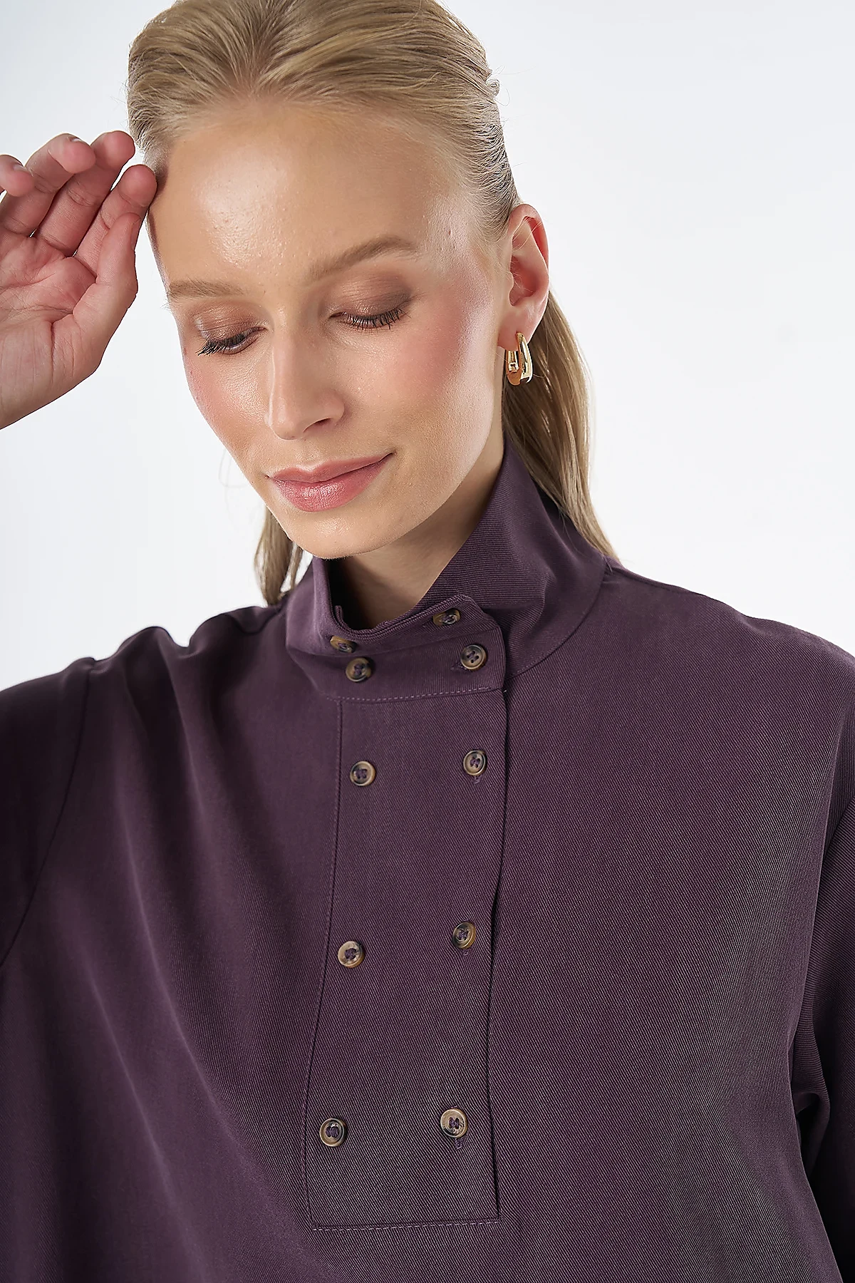 Stand Collar Viscose Lyocell Tunic Plum