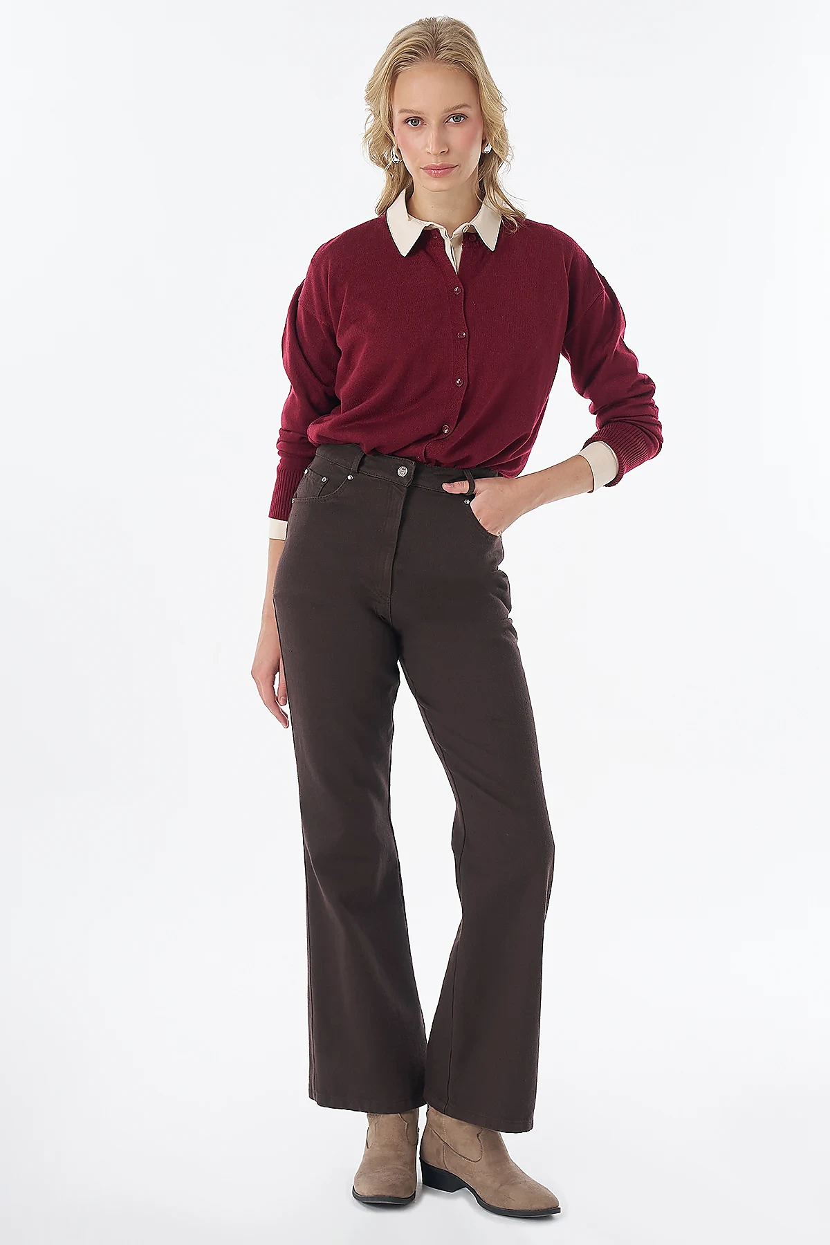 Flared Non-Denim Trousers Brown