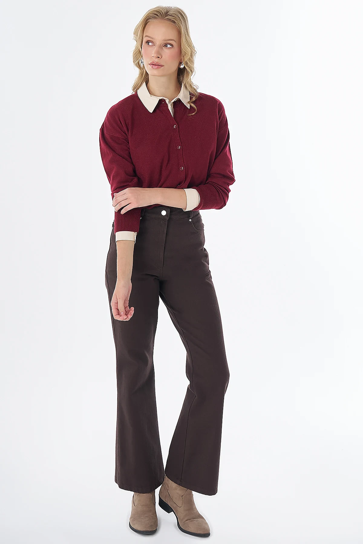 Flared Non-Denim Trousers Brown