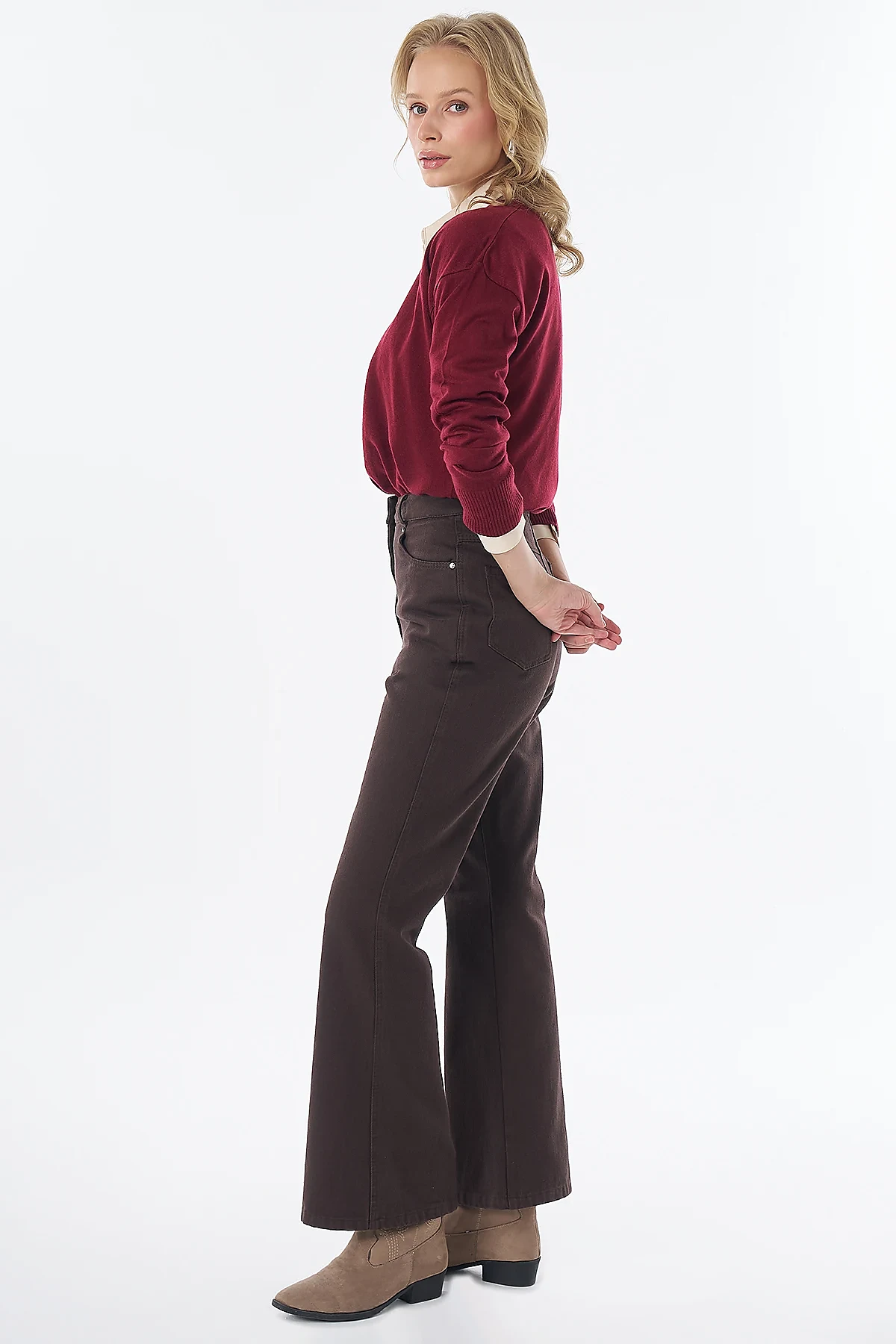 Flared Non-Denim Trousers Brown