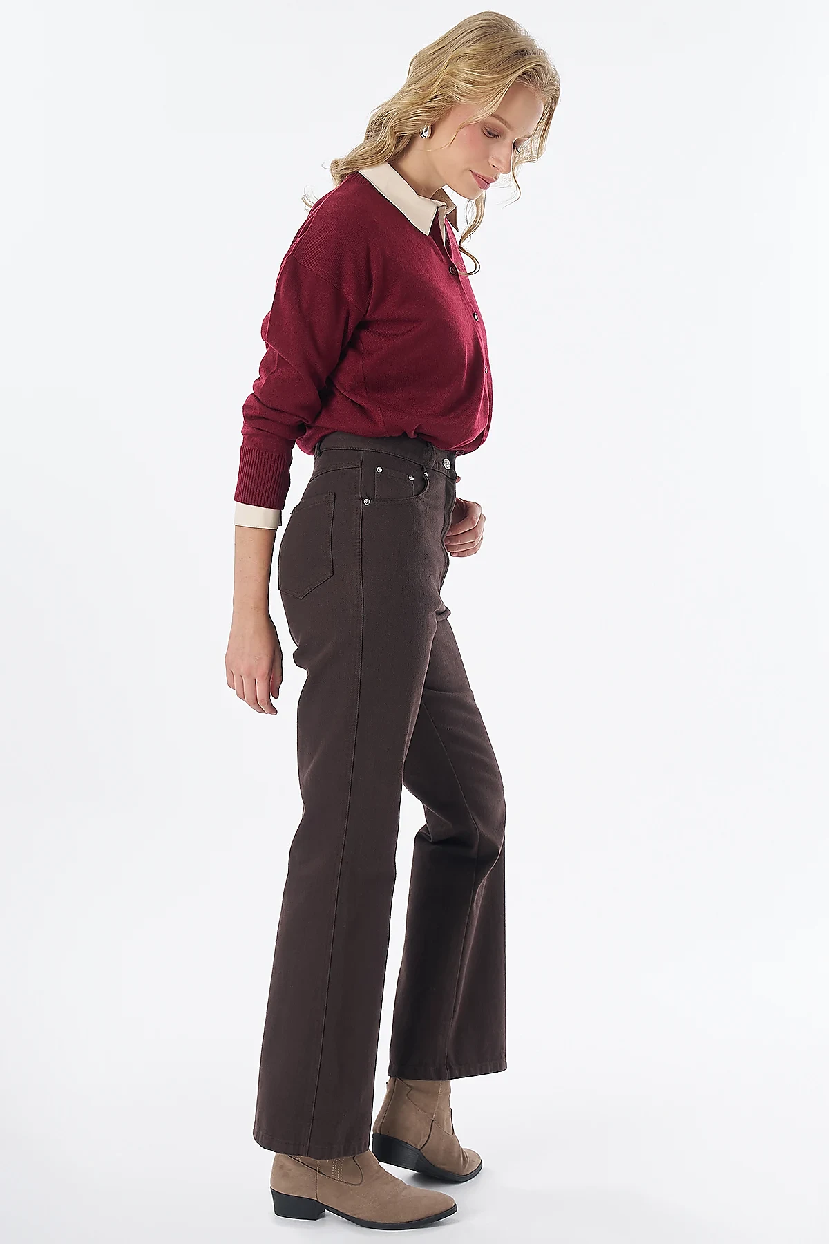 Flared Non-Denim Trousers Brown