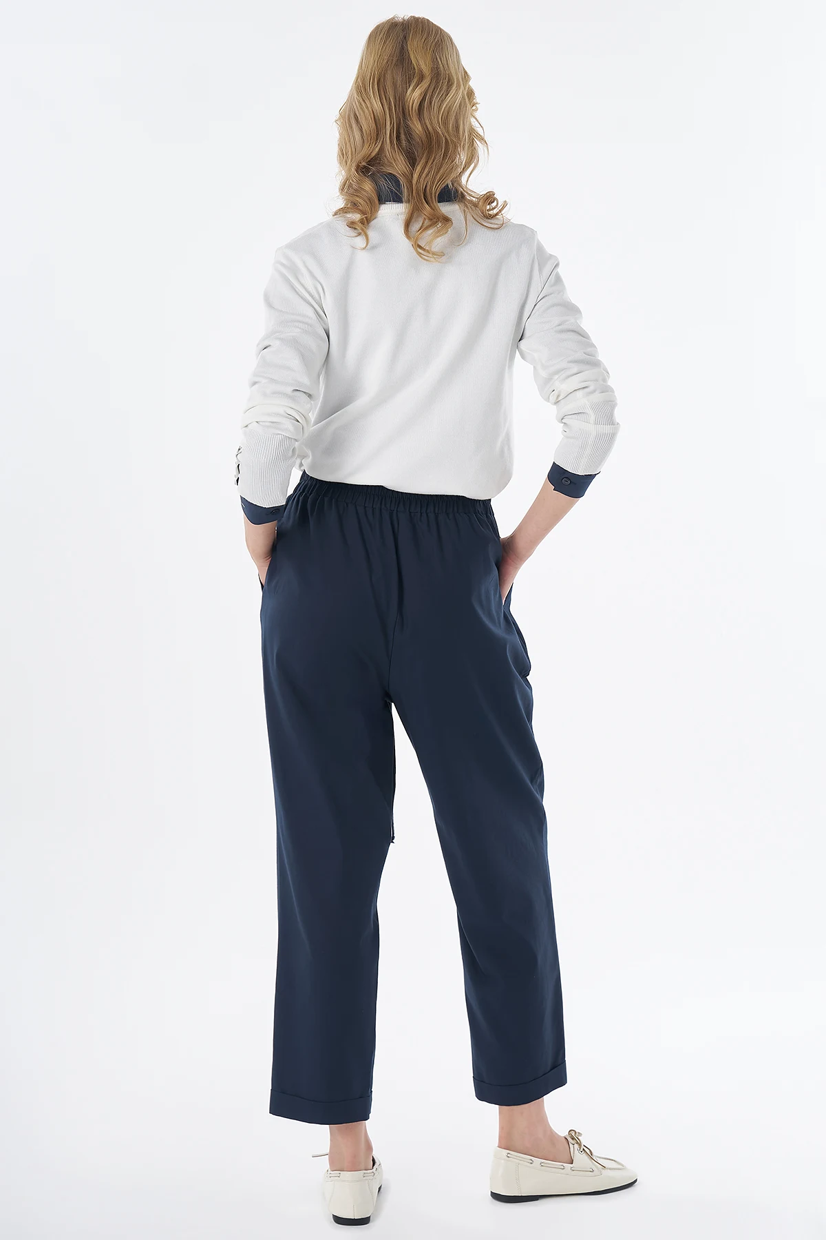 High-Waisted Lyocell Trousers Navy