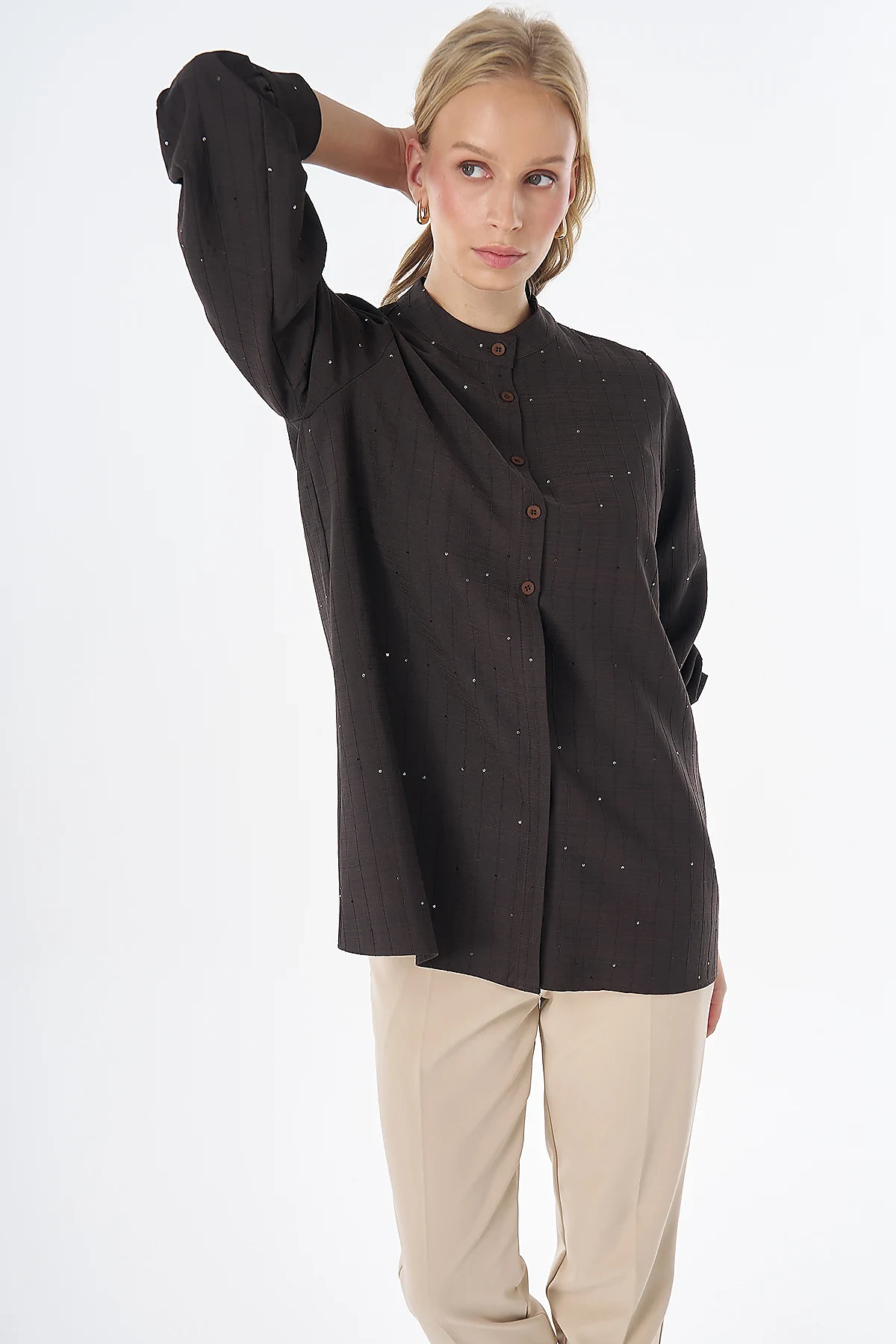 Mandarin Collar Tunic Brown