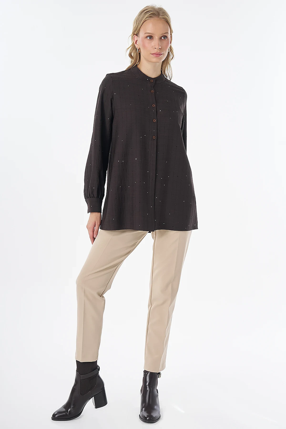 Mandarin Collar Tunic Brown