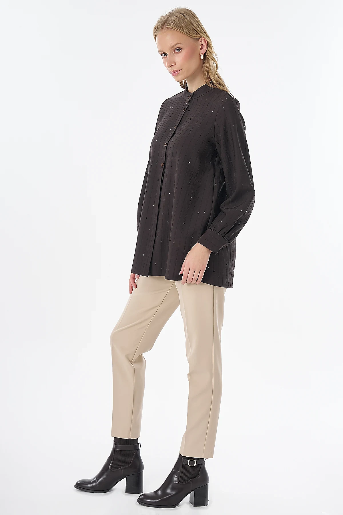 Mandarin Collar Tunic Brown