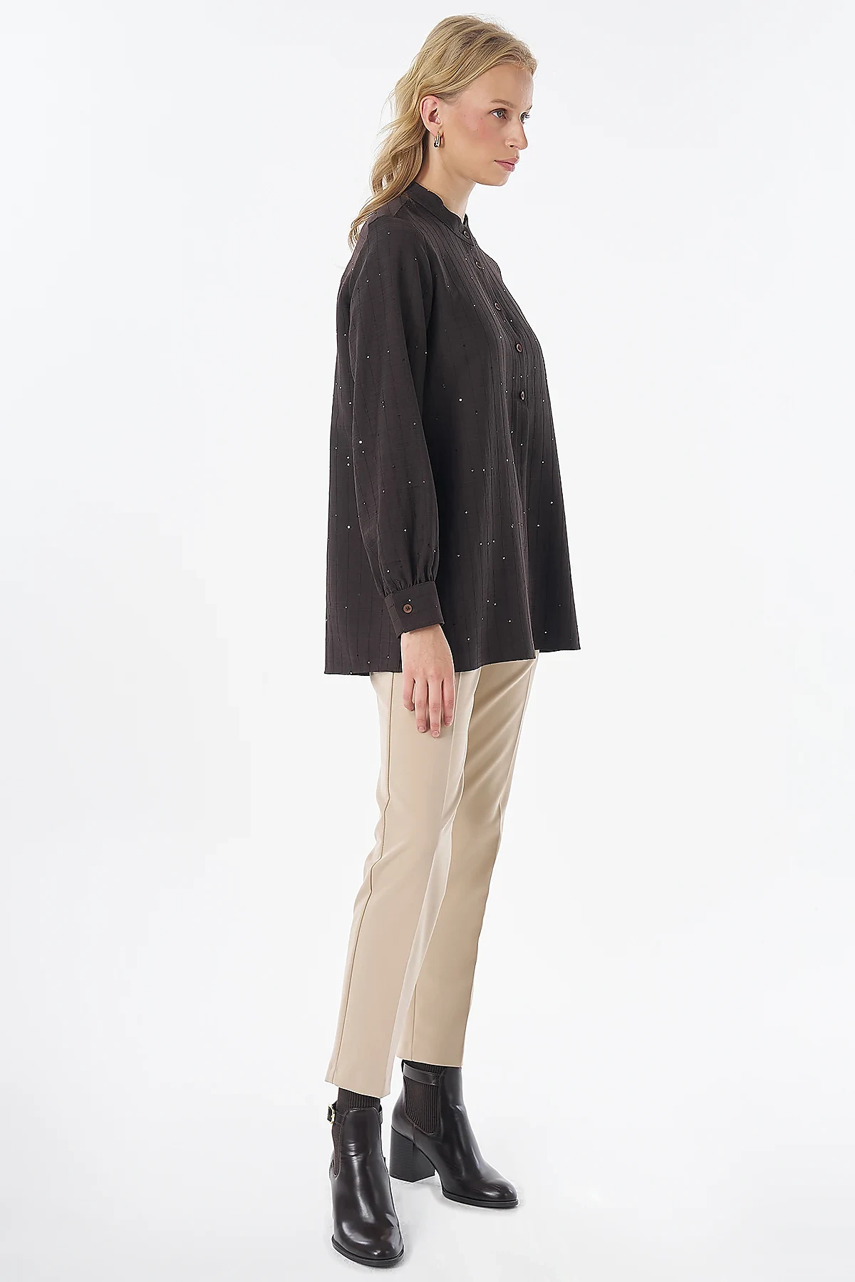 Mandarin Collar Tunic Brown