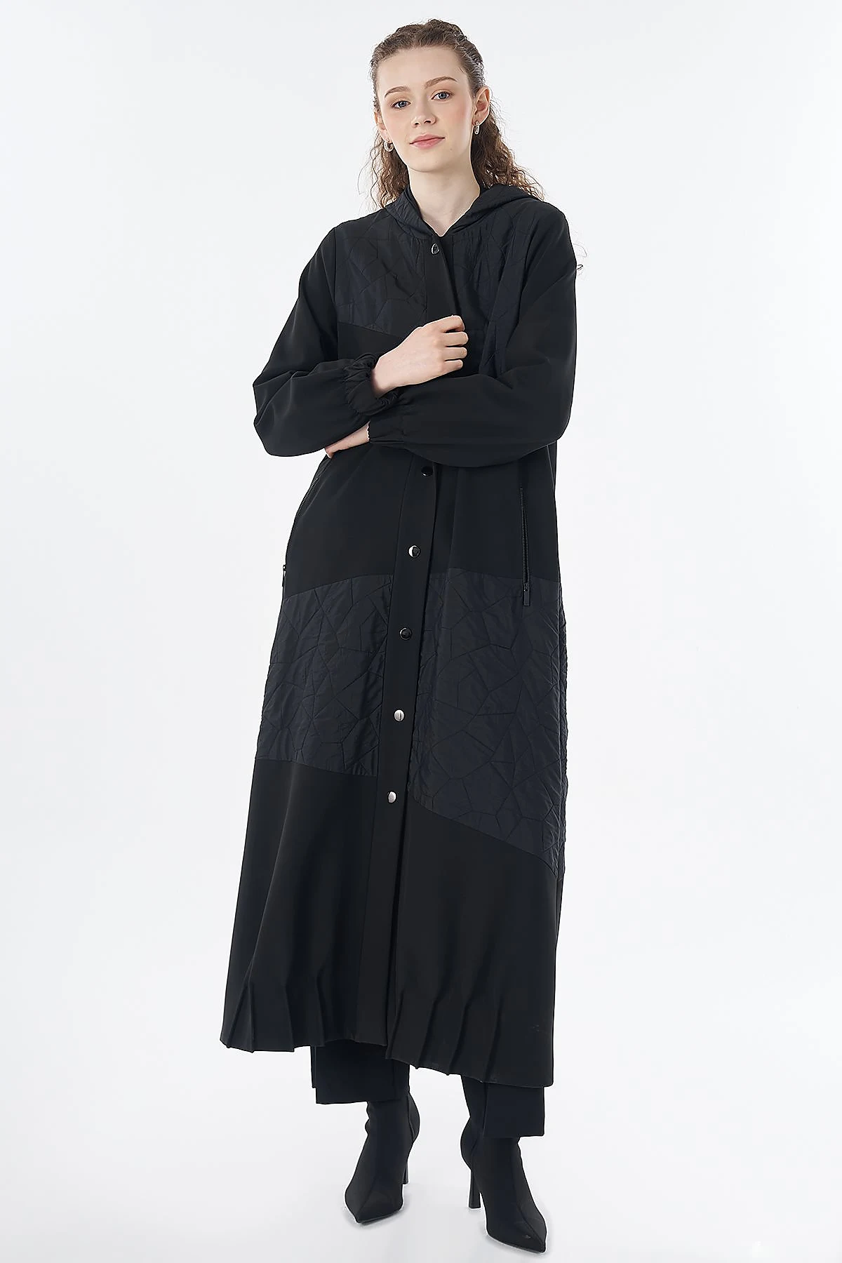 Wide Collar Quilted Throw-On Jacket Black
