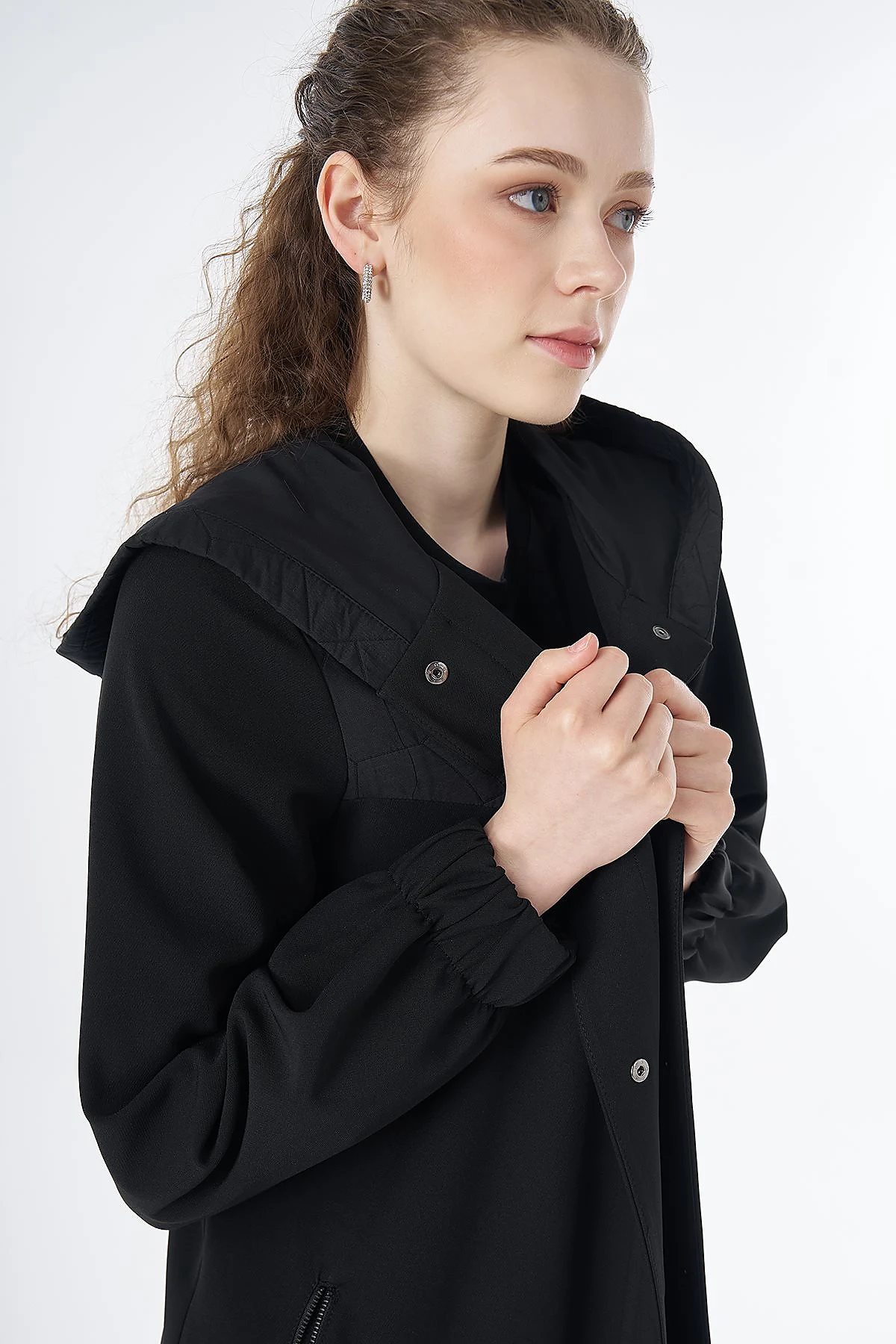 Wide Collar Quilted Throw-On Jacket Black