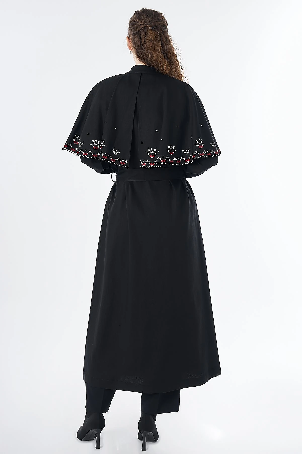Embroidered Cape Throw-On Black