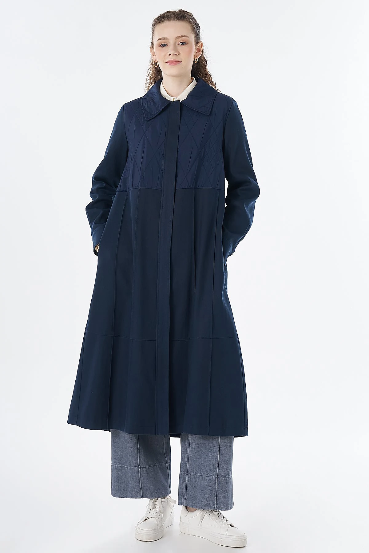 Quilted Detail Longline Jacket Navy