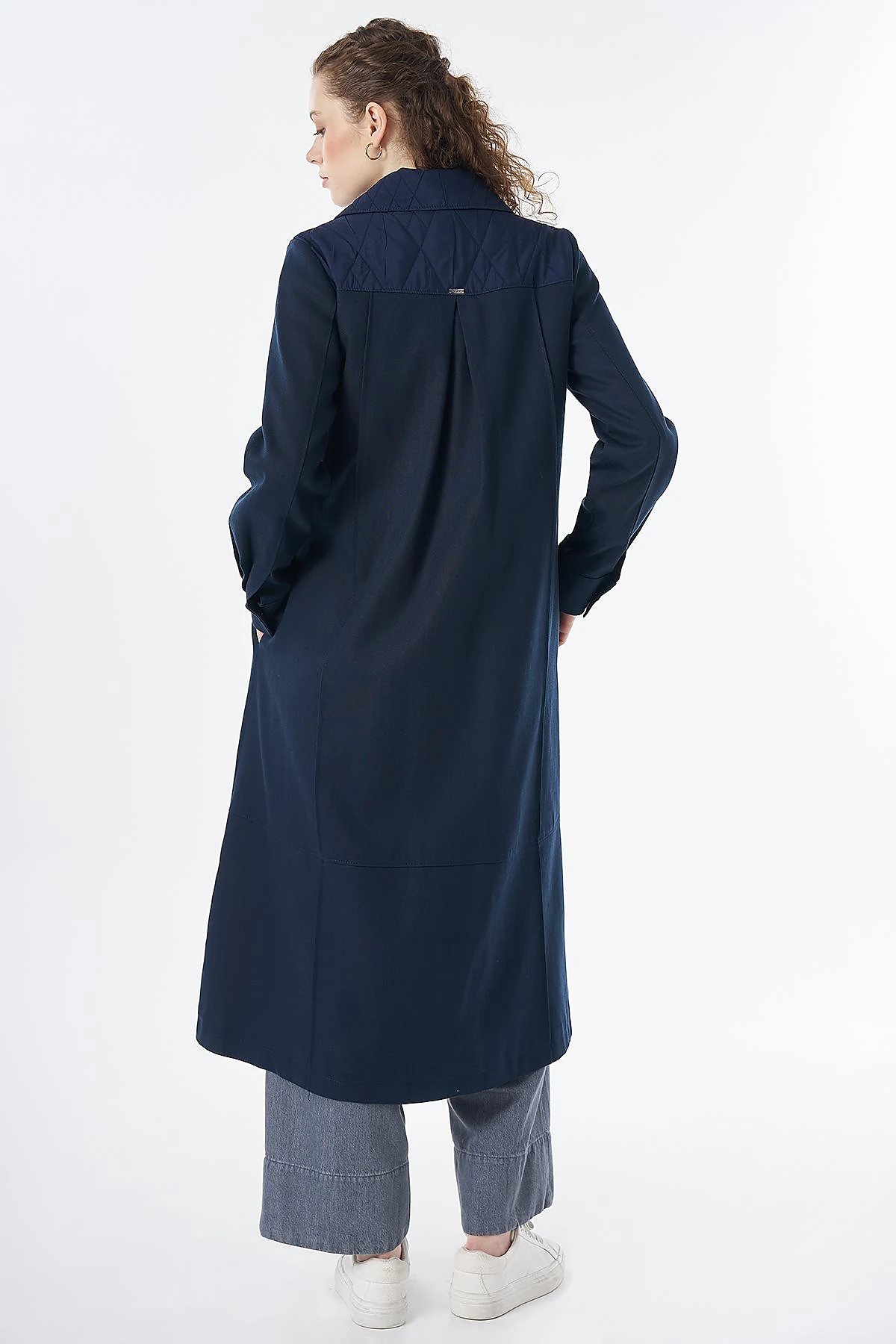 Quilted Detail Longline Jacket Navy