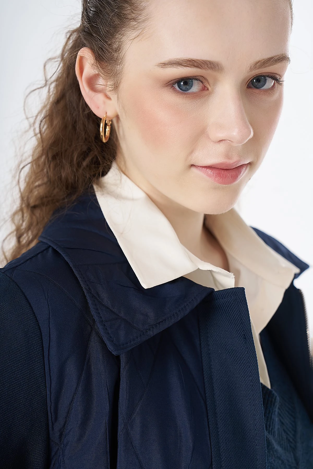 Quilted Detail Longline Jacket Navy