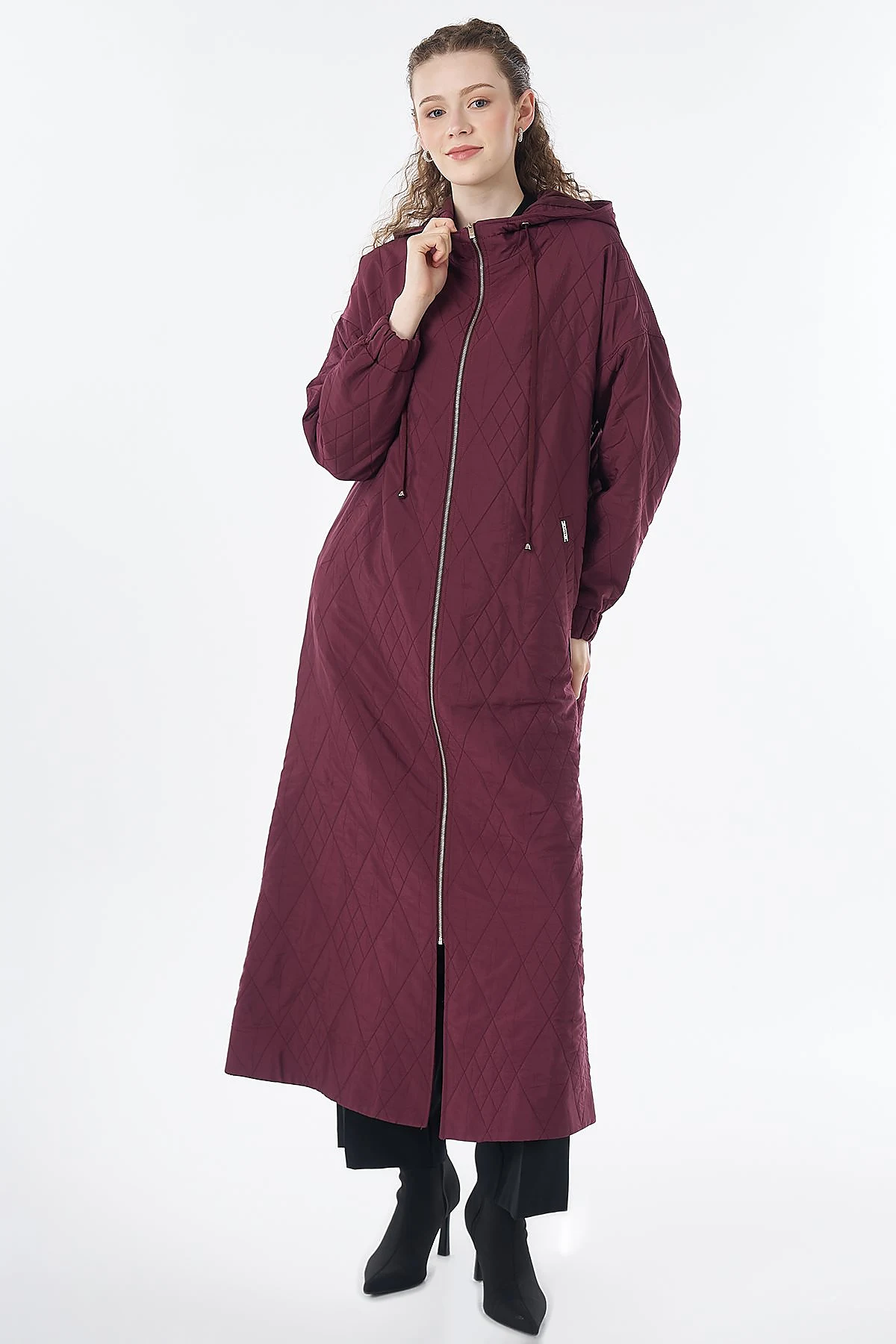 Hooded Quilted Throw-On Burgundy