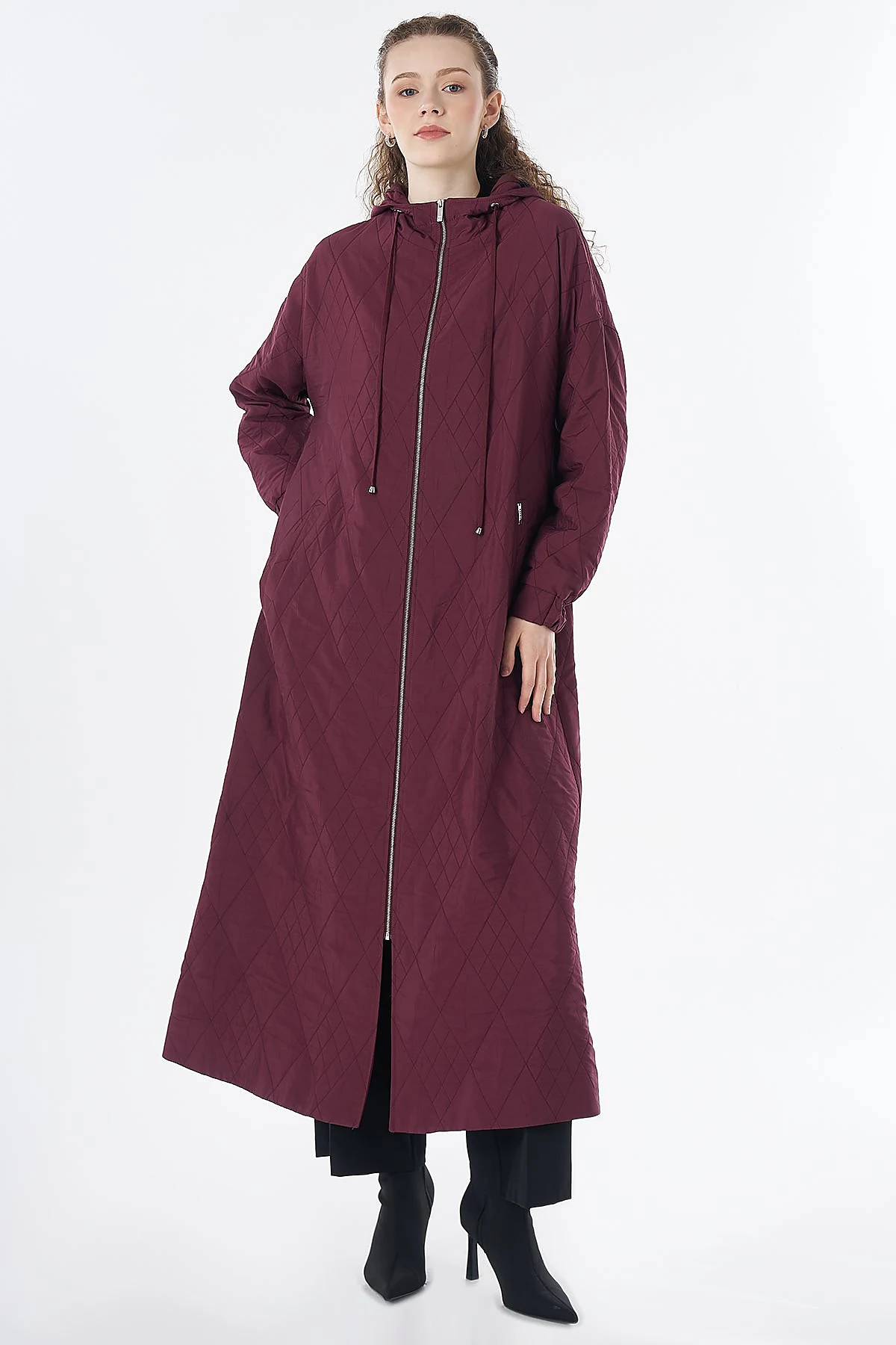 Hooded Quilted Throw-On Burgundy